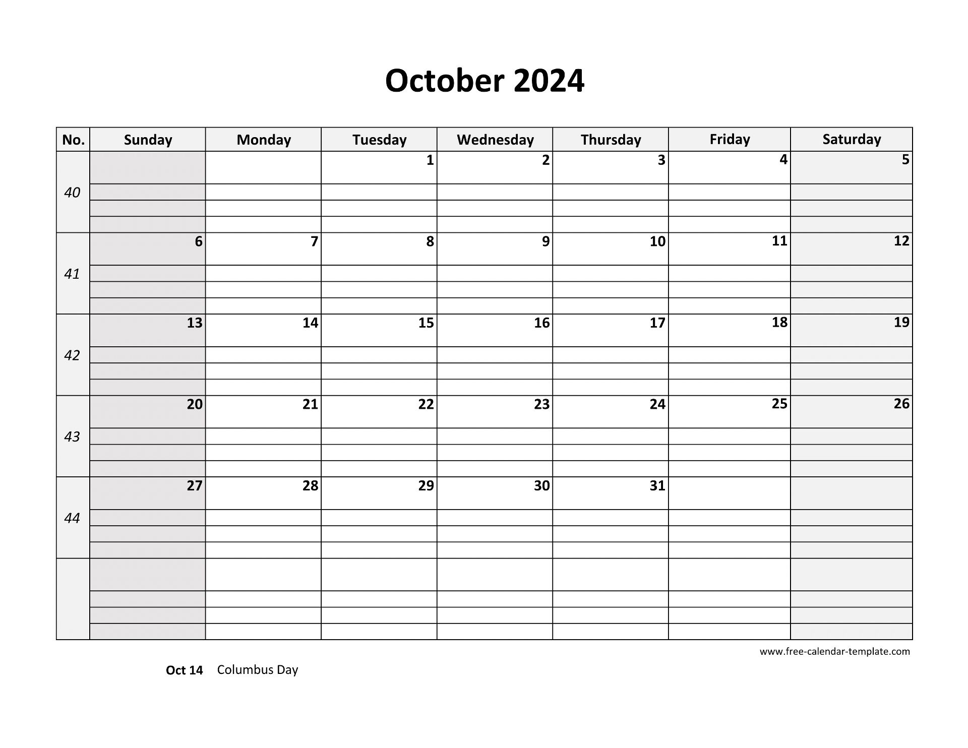 October 2024 Calendar Free Printable With Grid Lines Designed in October 2024 Calendar With Lines Printable