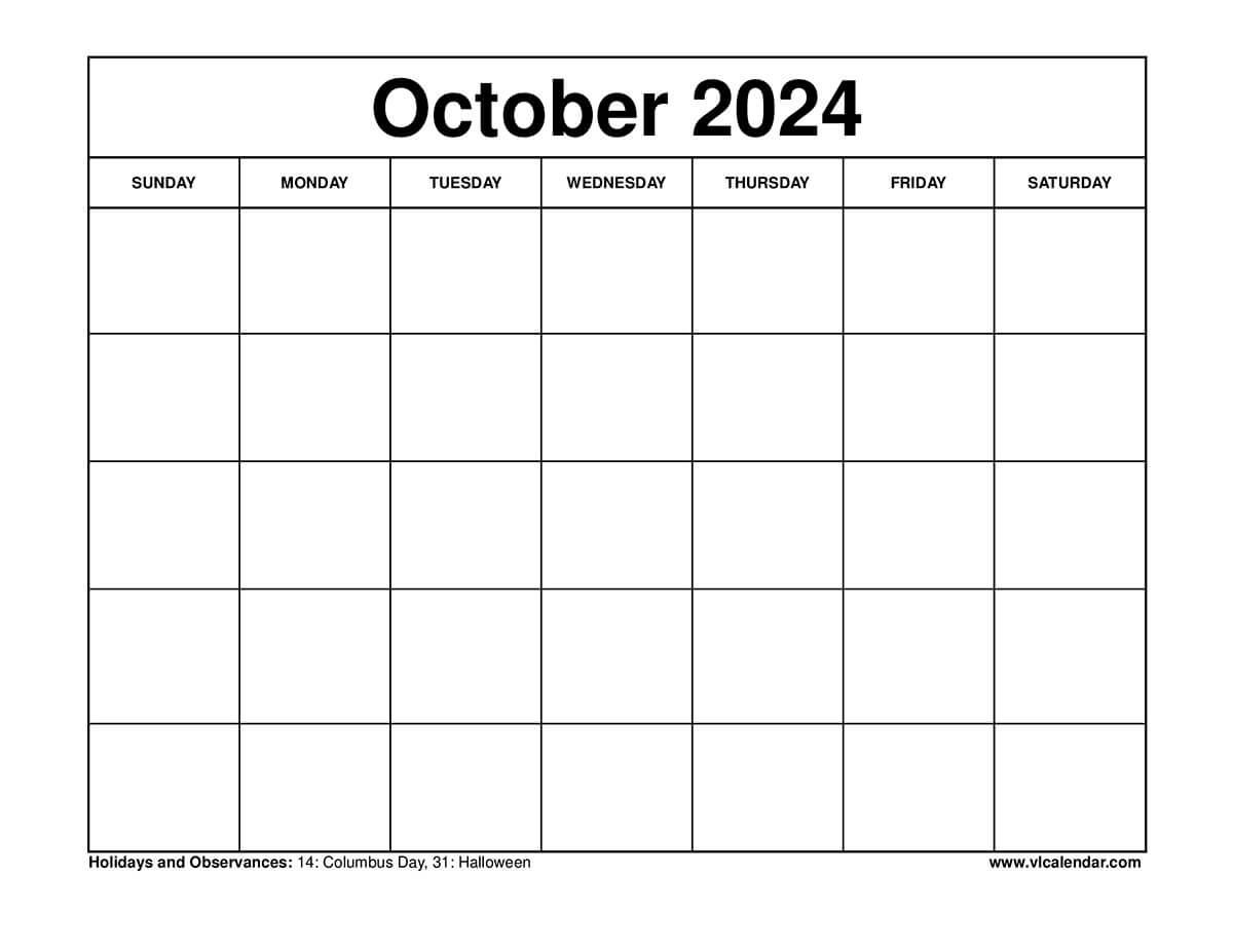 October 2024 Calendar Printable Templates With Holidays for Calendar Of Month Of October 2024