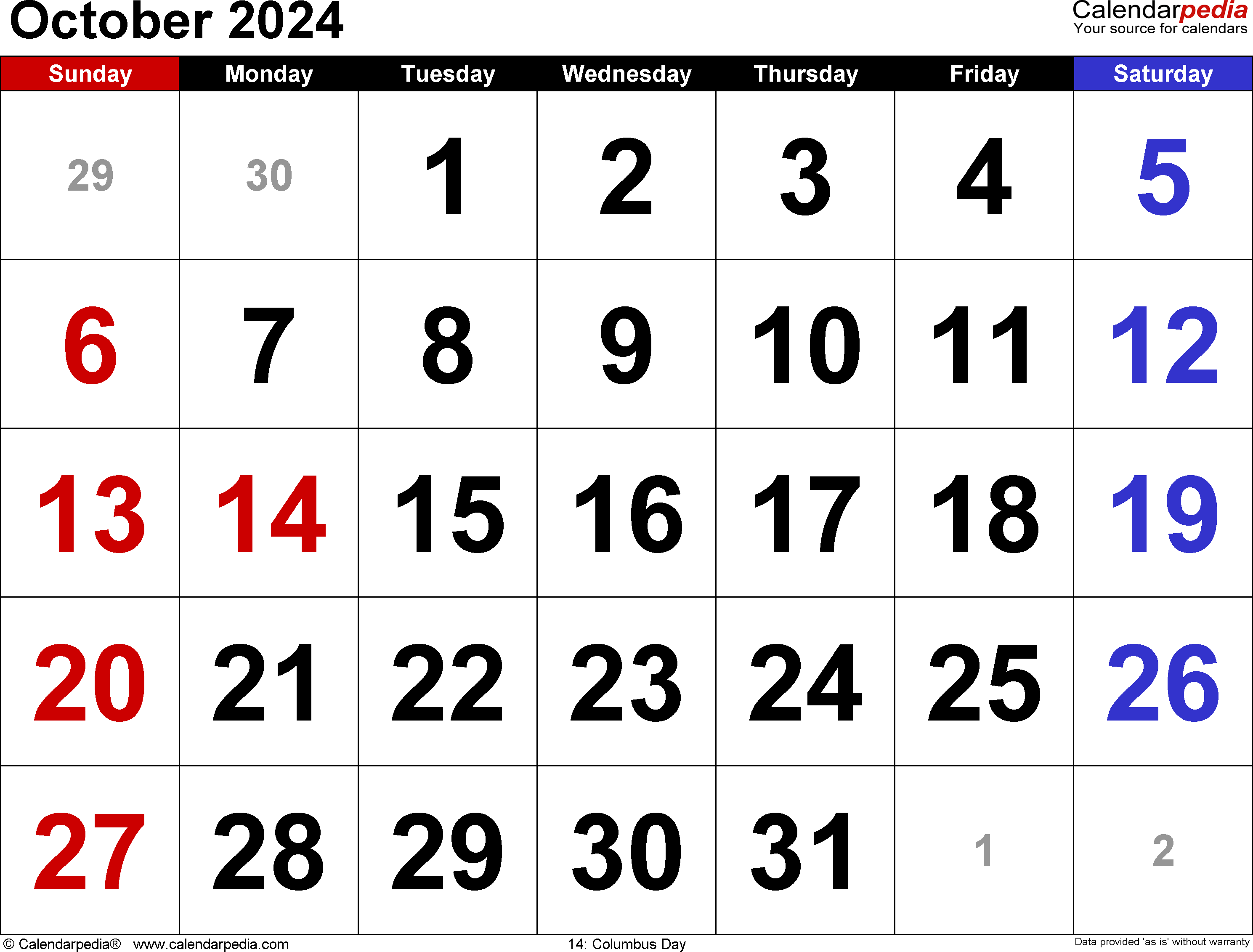 October 2024 Calendar | Templates For Word, Excel And Pdf for 15 October 2024 Calendar