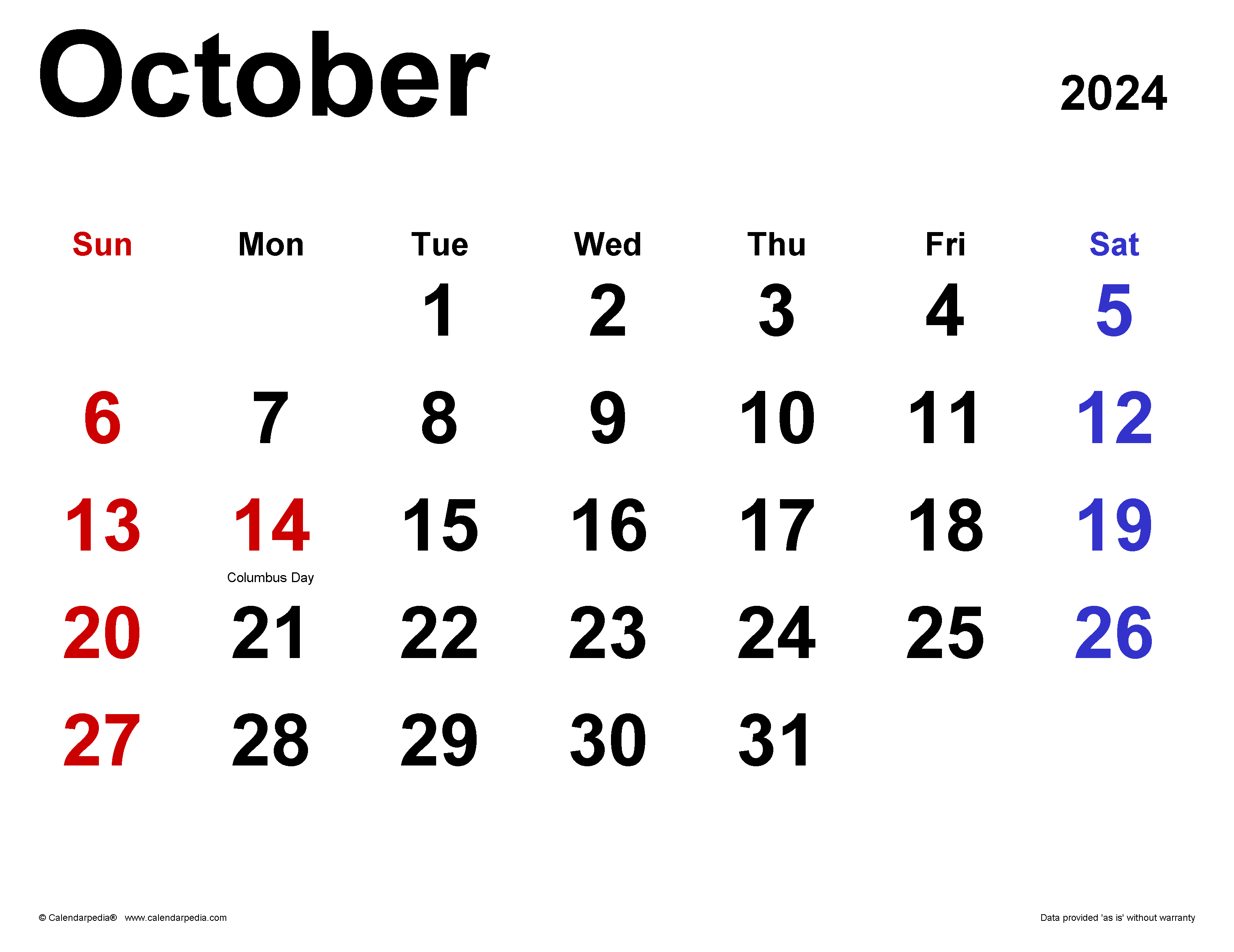 October 2024 Calendar | Templates For Word, Excel And Pdf for 2024 October Calendar History