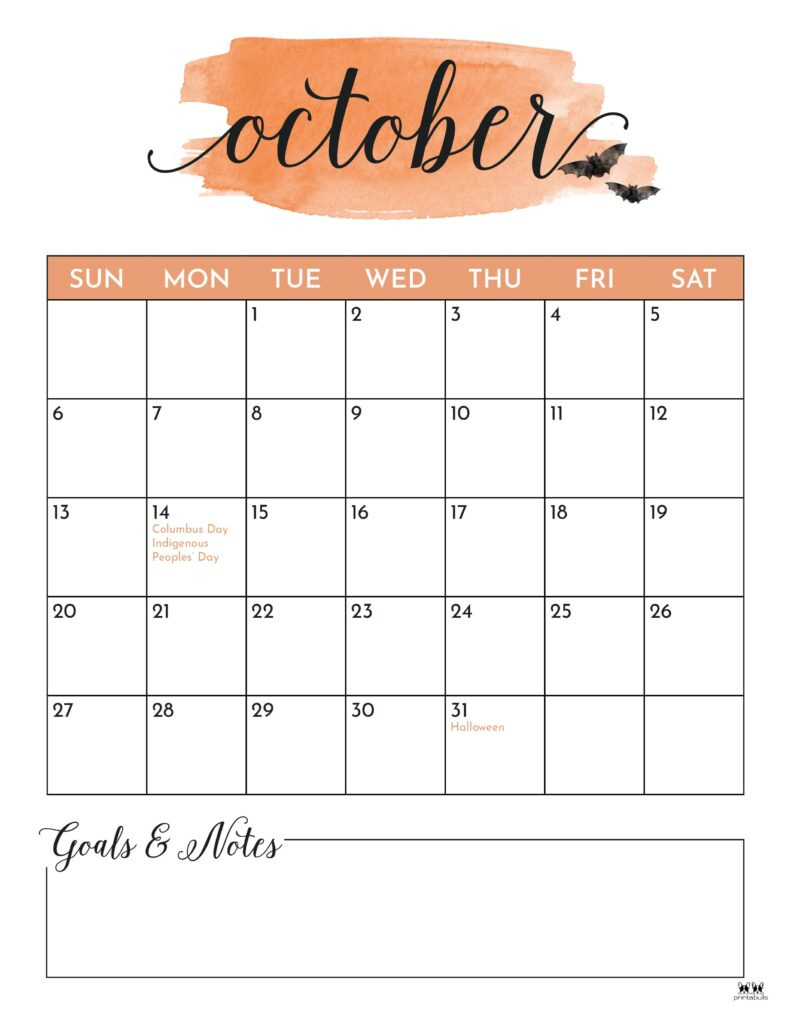 October 2024 Calendars - 50 Free Printables | Printabulls for Cute Printable October 2024 Calendar