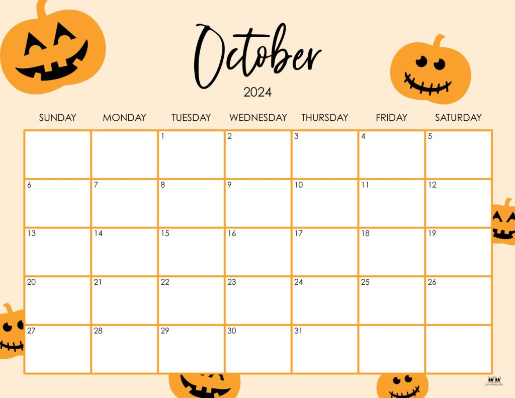 October 2024 Calendars - 50 Free Printables | Printabulls for Free Printable October 2024 Calendar Halloween