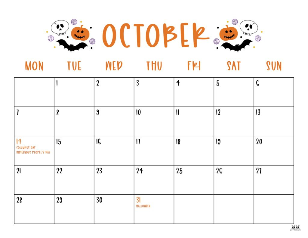 October 2024 Calendars - 50 Free Printables | Printabulls for October 2024 Calendar Printable Cute