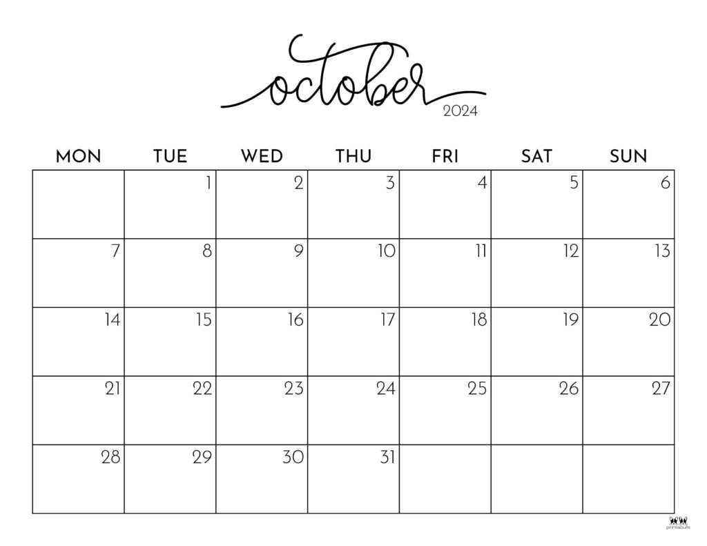 October 2024 Calendars - 50 Free Printables | Printabulls intended for 15 October 2024 Calendar