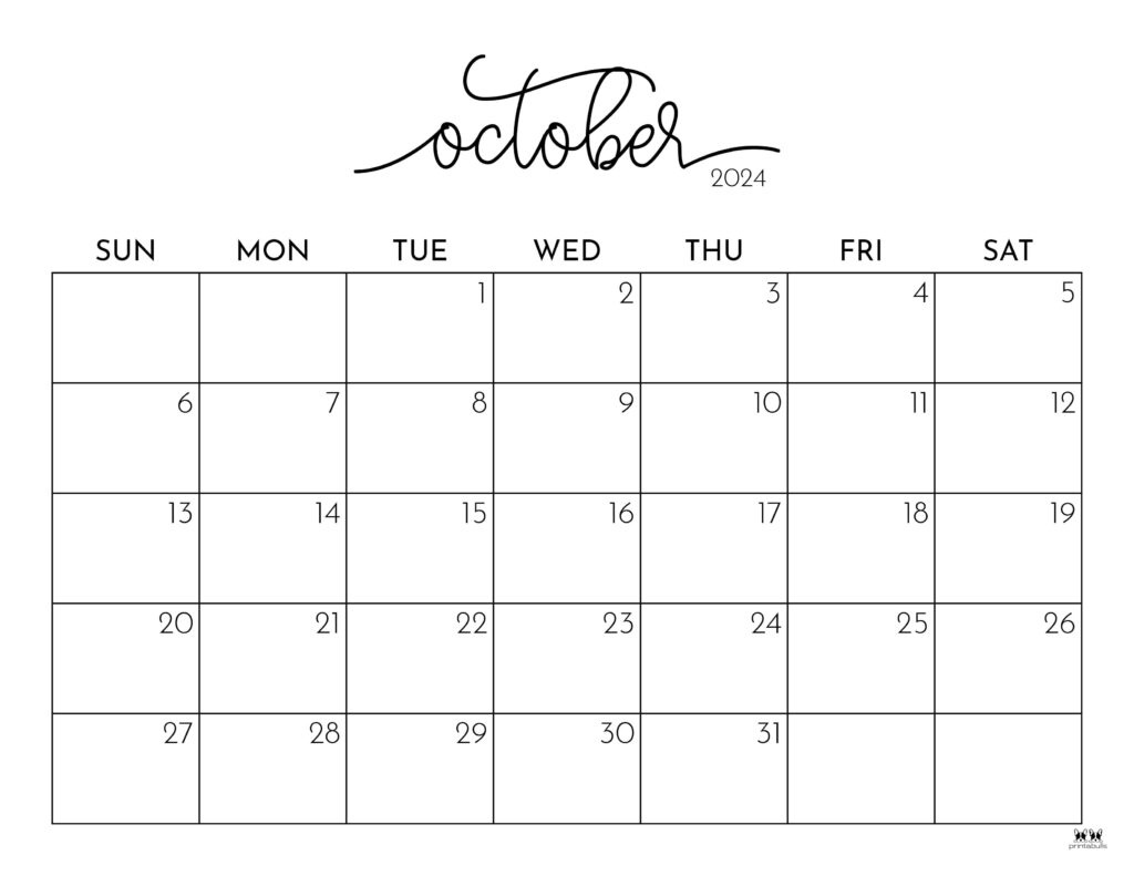 October 2024 Calendars - 50 Free Printables | Printabulls intended for Blank Calendar Template October 2024