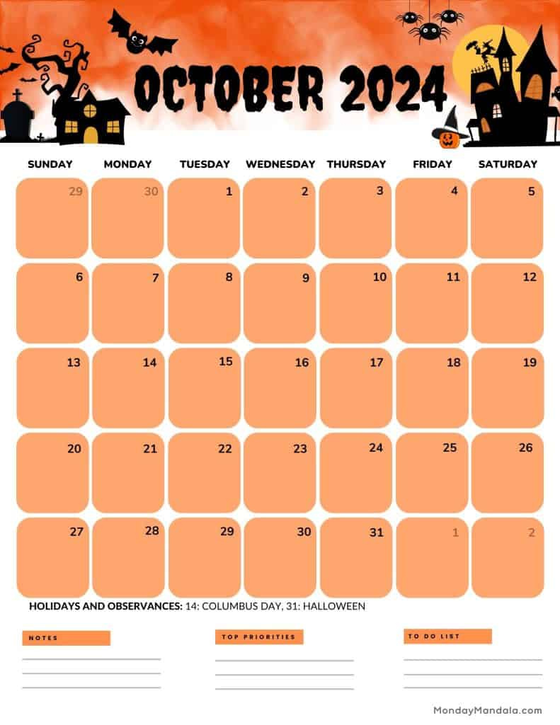 October 2024 Calendars (52 Free Pdf Printables) intended for October 2024 Calendar Printable Portrait