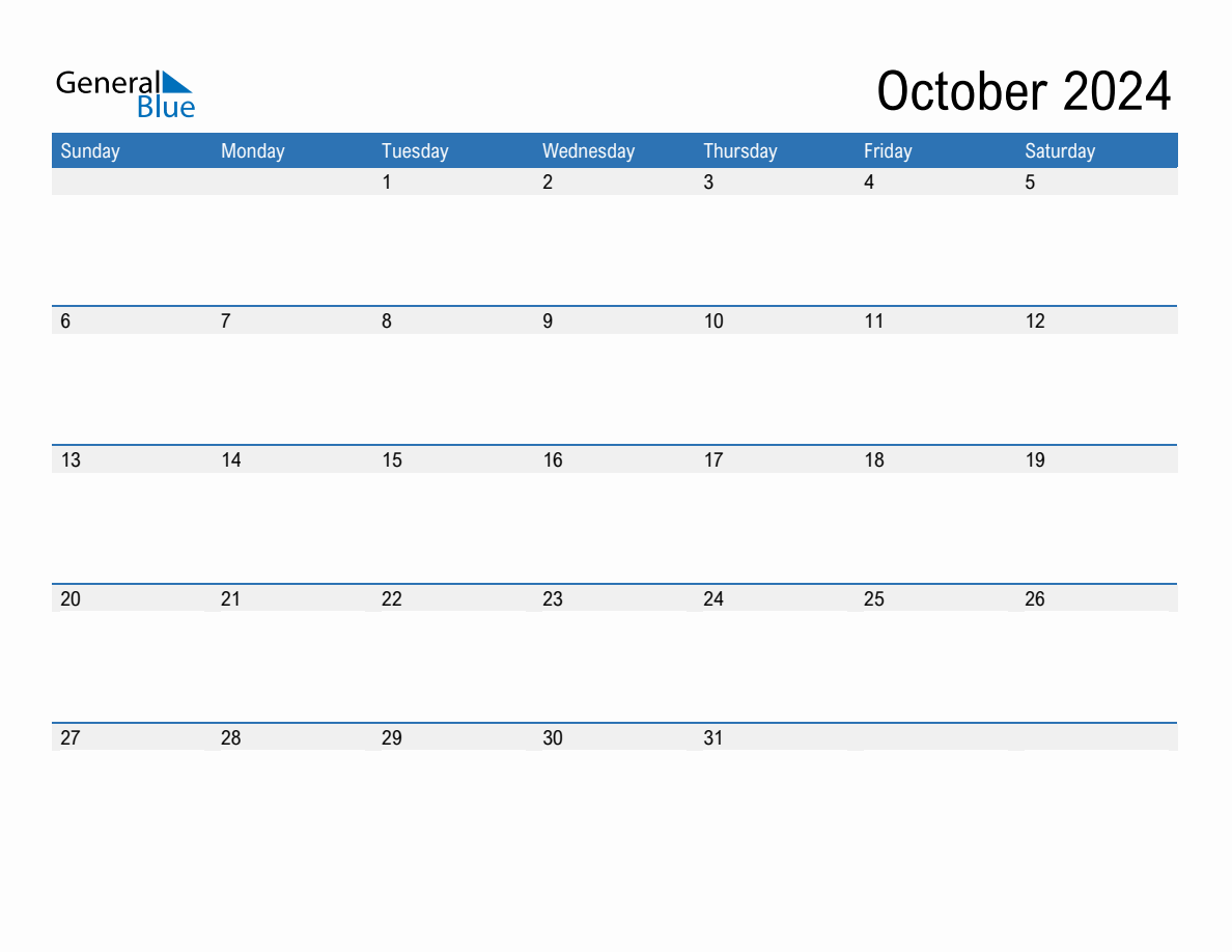 October 2024 Monthly Calendar (Pdf, Word, Excel) in October 2024 Calendar Printable Word