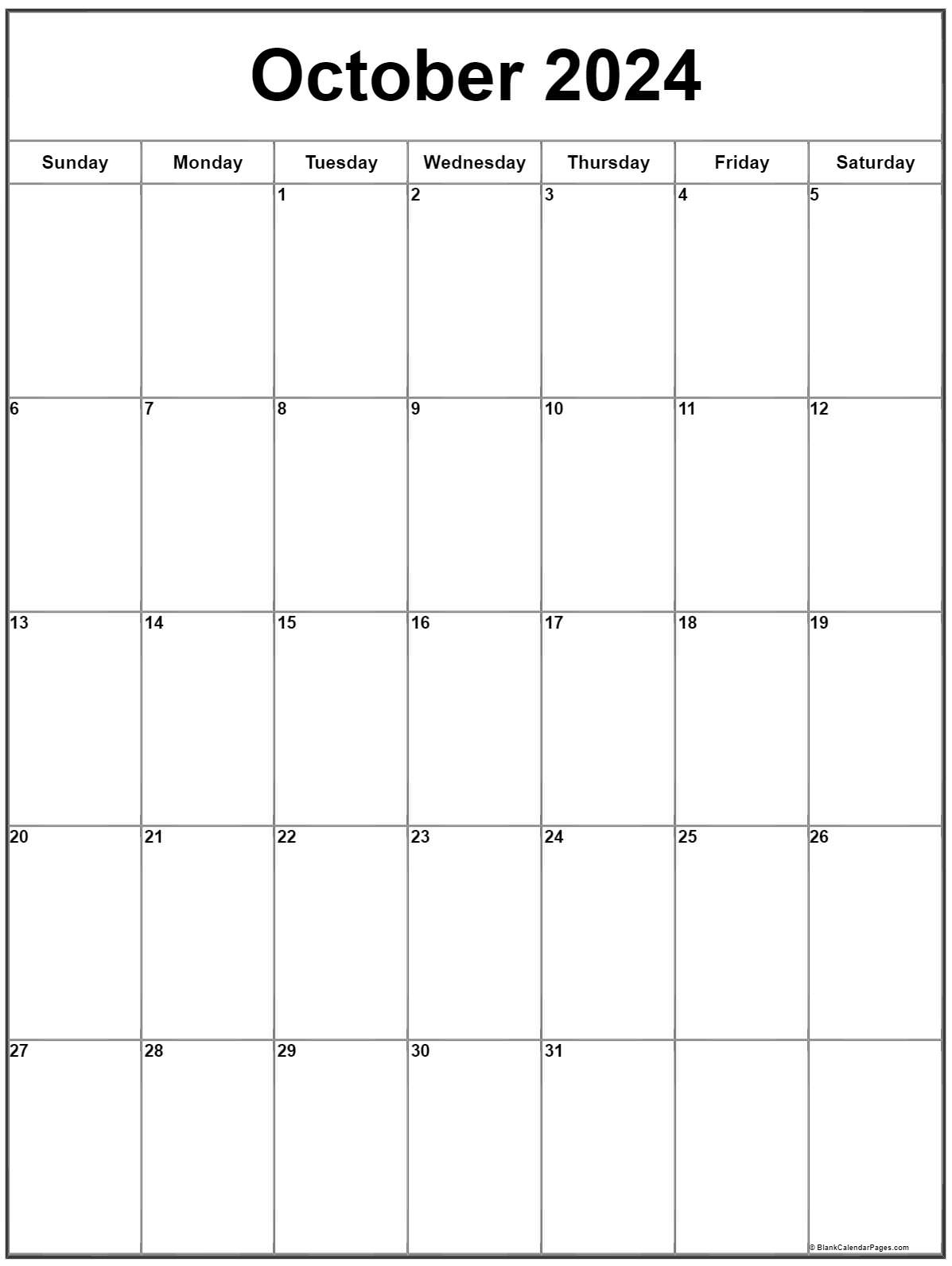 October 2024 Vertical Calendar | Portrait for October 2024 Calendar Vertical Printable