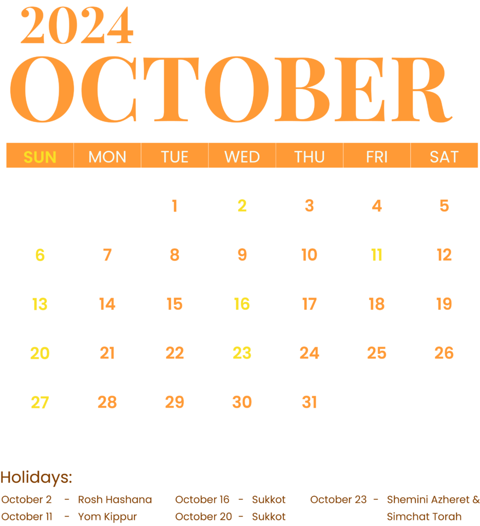 October 2024 Calendar With Jewish Holidays Printable Calendar 2024