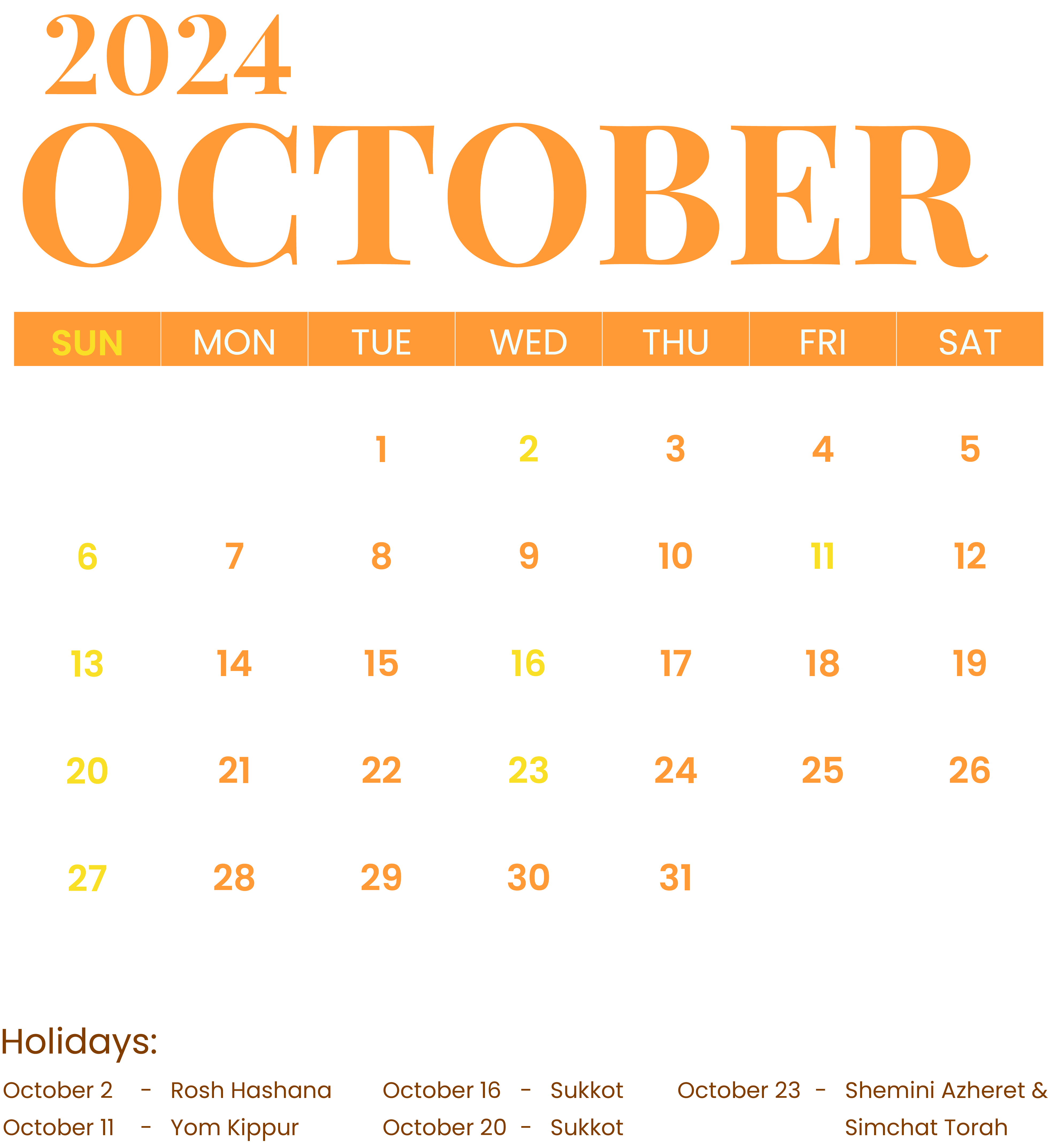 October Calendar 2024 With Jewish Holidays Template - Edit Online in October 2024 Calendar With Jewish Holidays