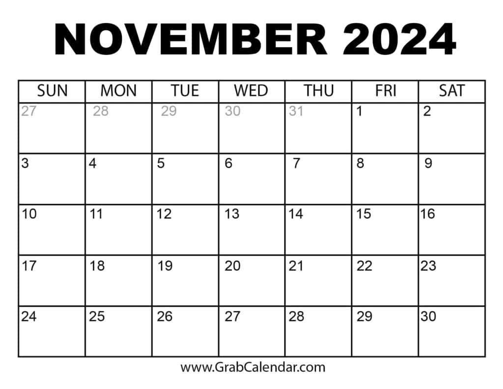 Printable November 2024 Calendar intended for Printable October And November 2024 Calendar