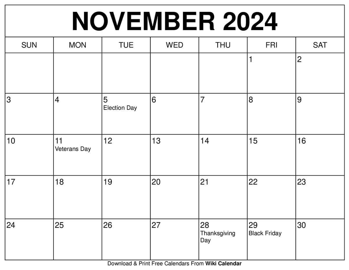 Printable November 2024 Calendar Templates With Holidays - Wiki in Printable October November 2024 Calendar