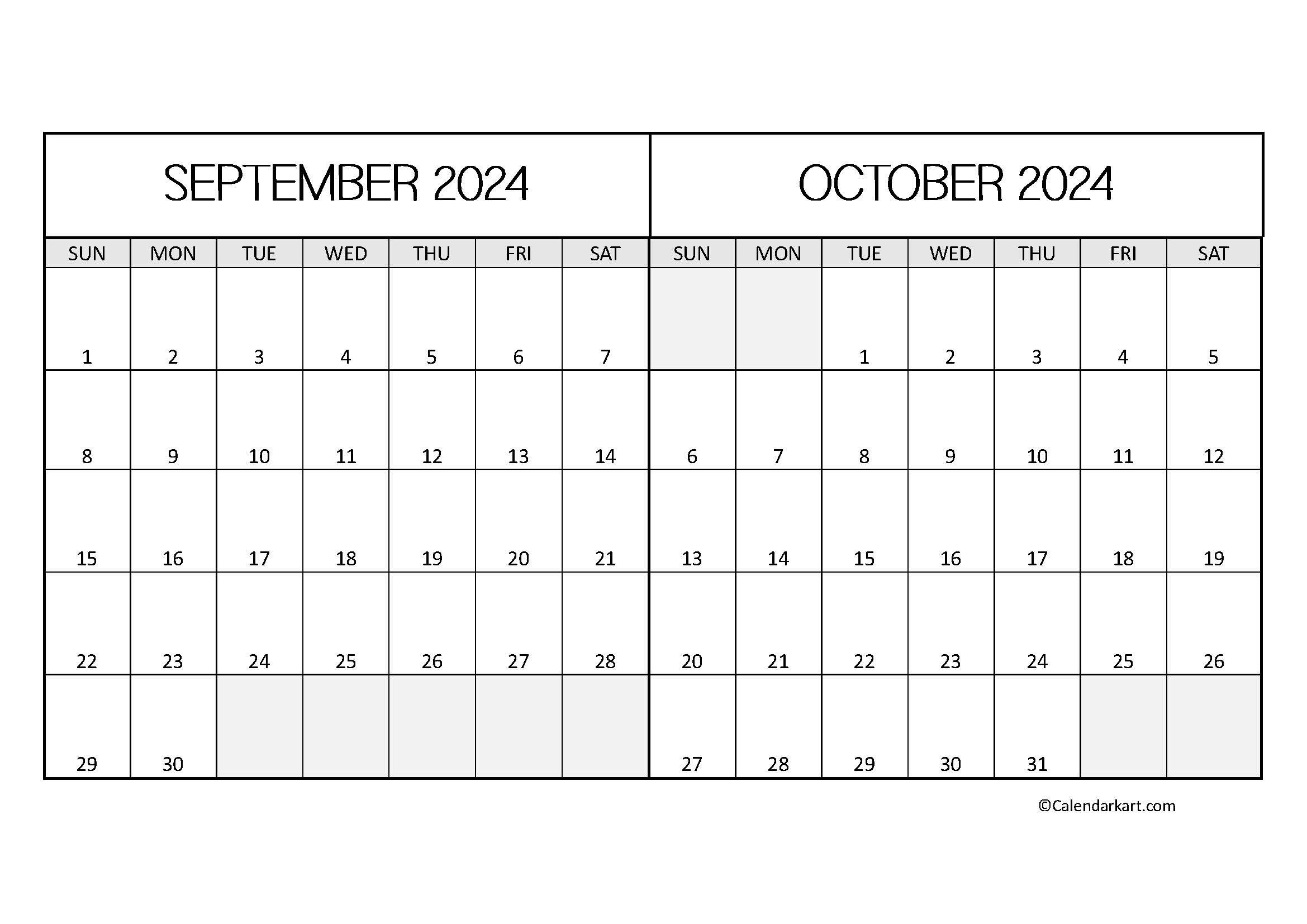 Printable November December 2024 Calendars | Calendarkart for September October November December 2024 Calendar