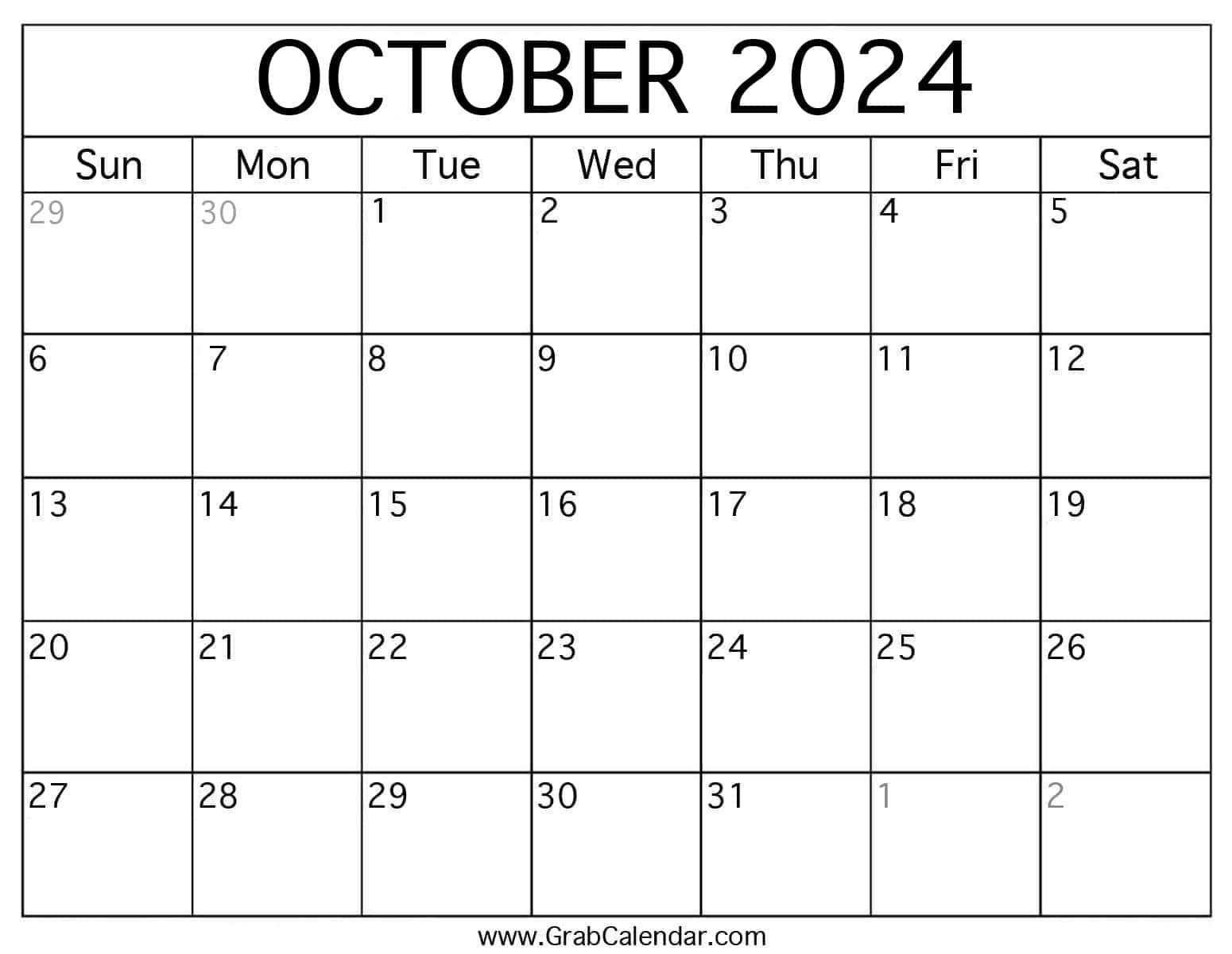 Printable October 2024 Calendar in Calendar Of October November 2024