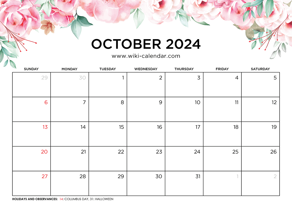 Printable October 2024 Calendar Templates With Holidays in October 24 Printable Calendar