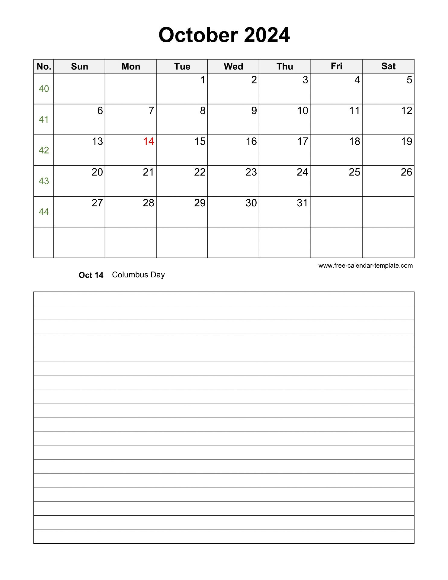 Printable October 2024 Calendar With Space For Appointments with October 2024 Printable Calendar With Notes