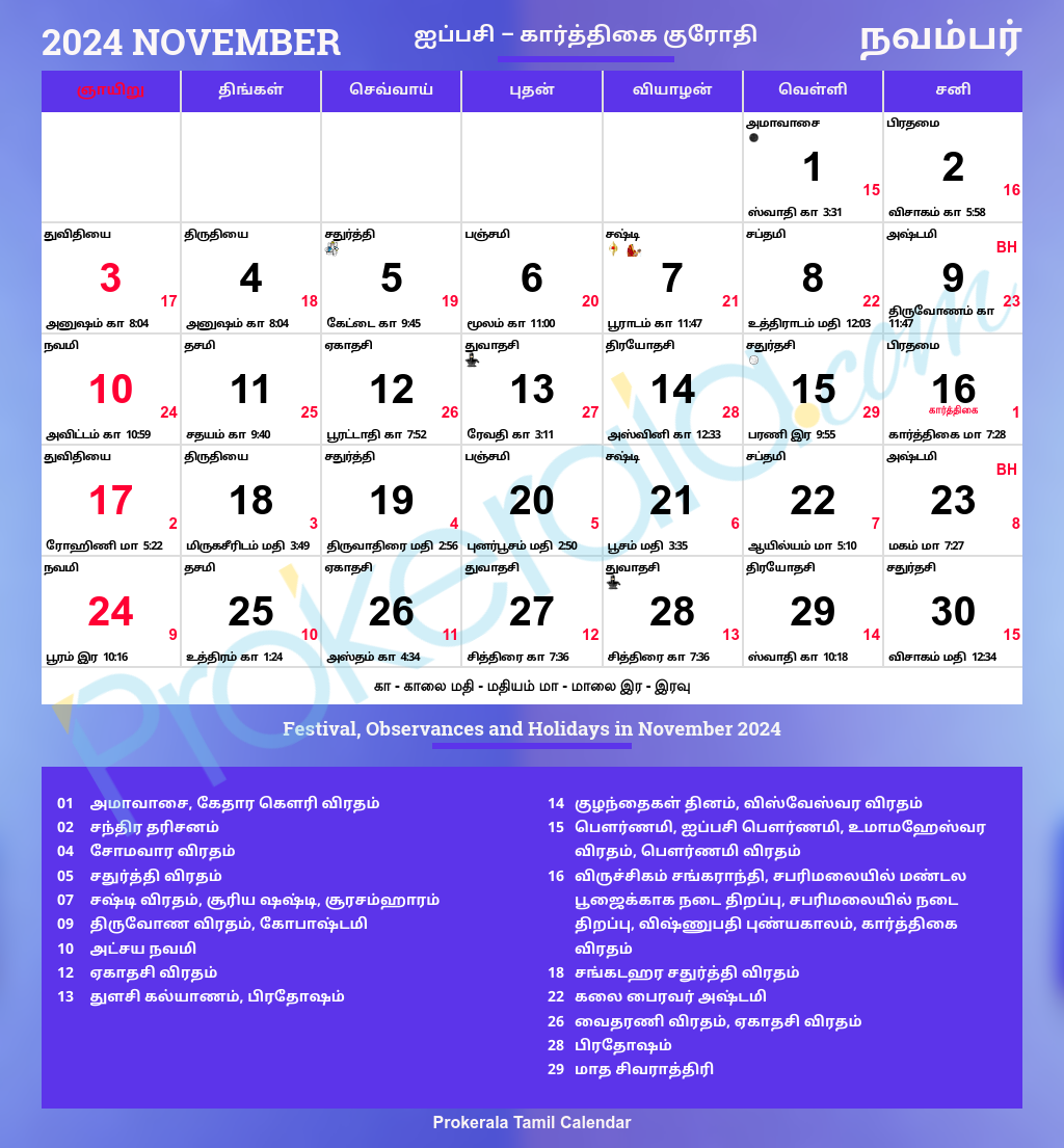 Tamil Calendar 2024, November within October 2024 Tamil Calendar