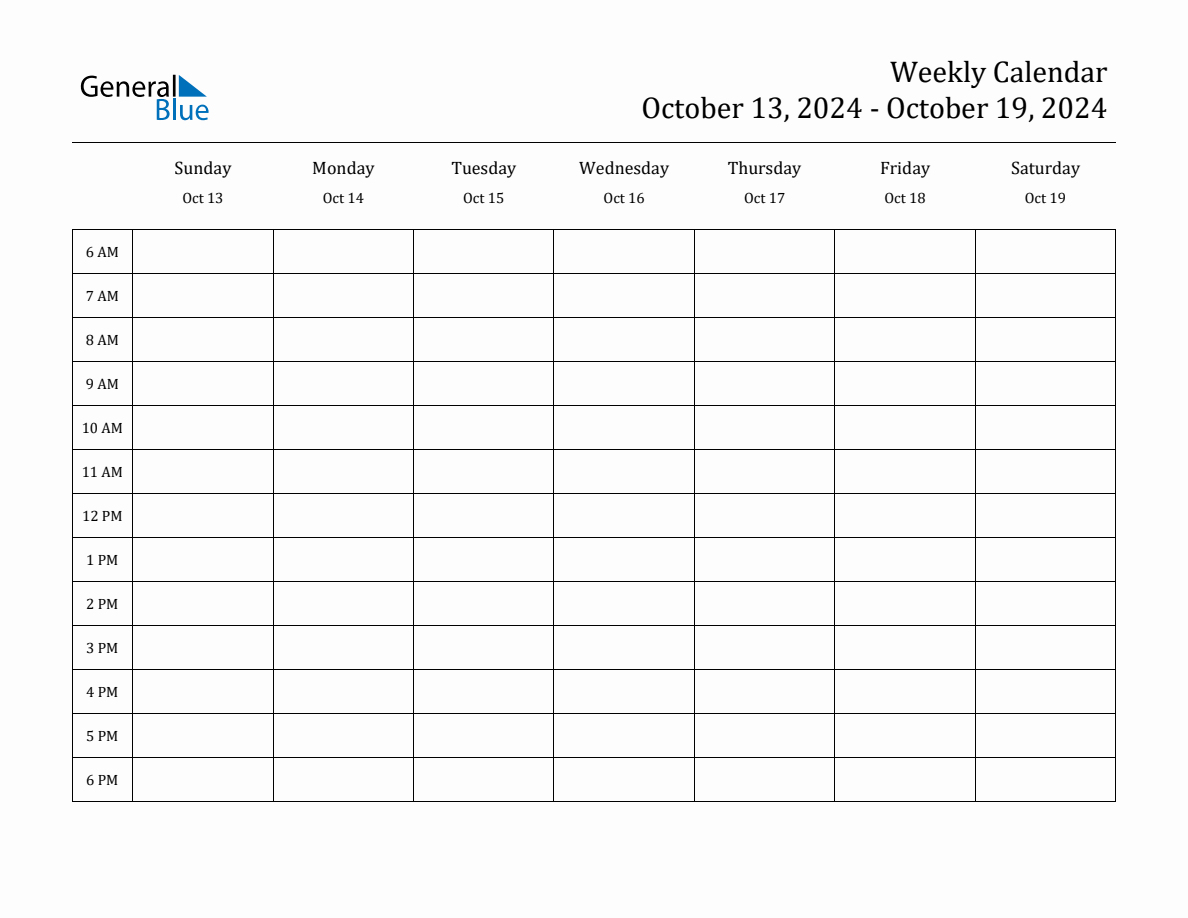 Weekly Calendar - October 13, 2024 To October 19, 2024 - (Pdf in October 13 2024 Calendar