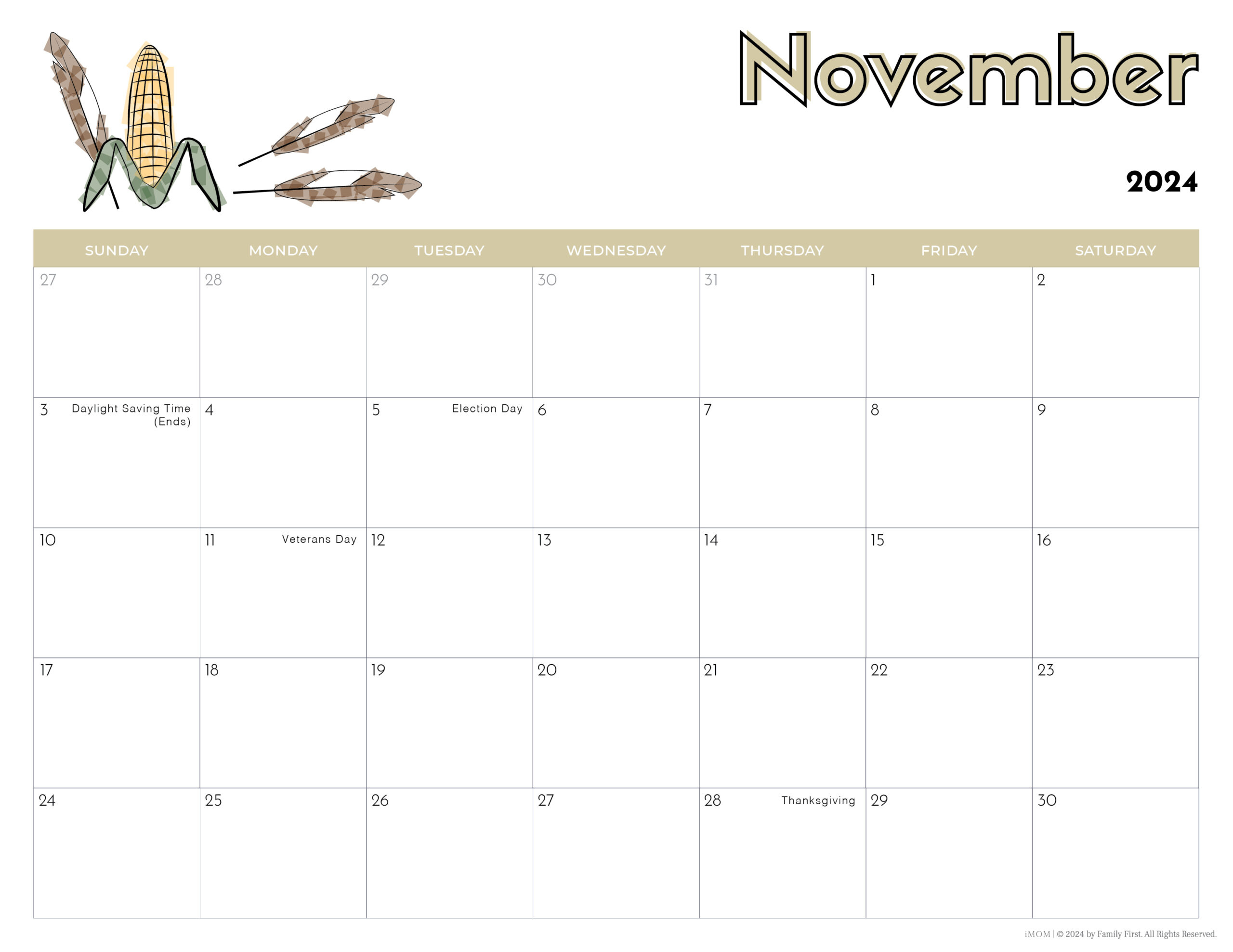 2024-2025 Printable Calendars For Kids - Imom for Printable November 2024 Calendar For Kindergarten