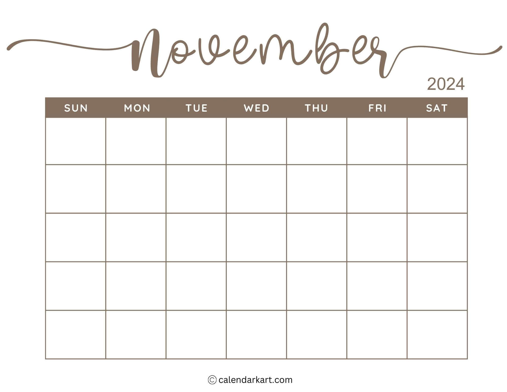 38 Printable November 2024 Calendars | Free Pdf - Calendarkart intended for Calendar 2024 November Printable Mon Sun