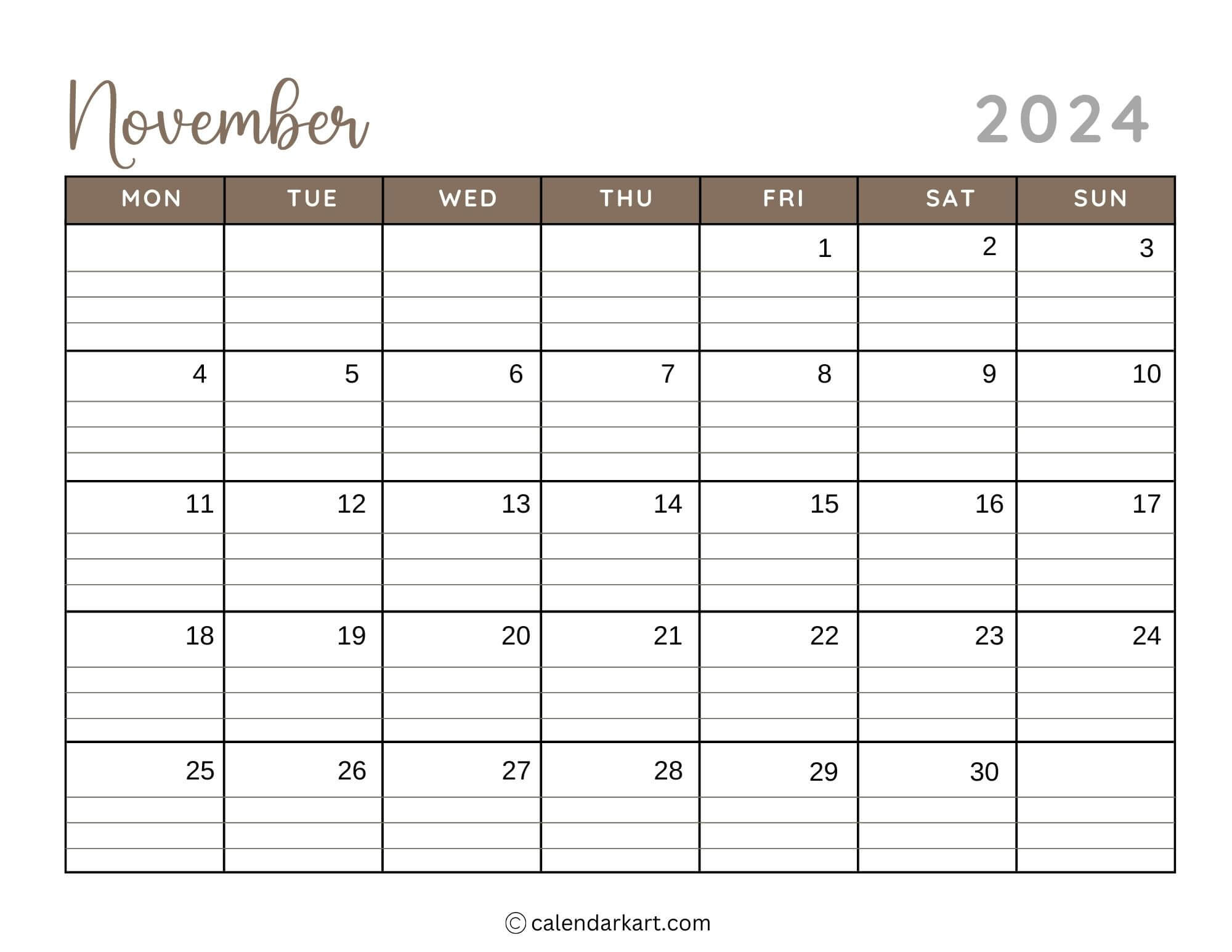 38 Printable November 2024 Calendars | Free Pdf - Calendarkart regarding Calendar Matching Task November 2024 Printable