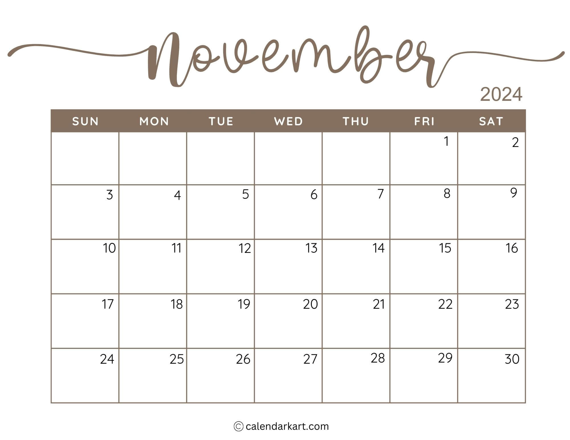 38 Printable November 2024 Calendars | Free Pdf - Calendarkart within Calendar Matching Activity November 2024 Printable