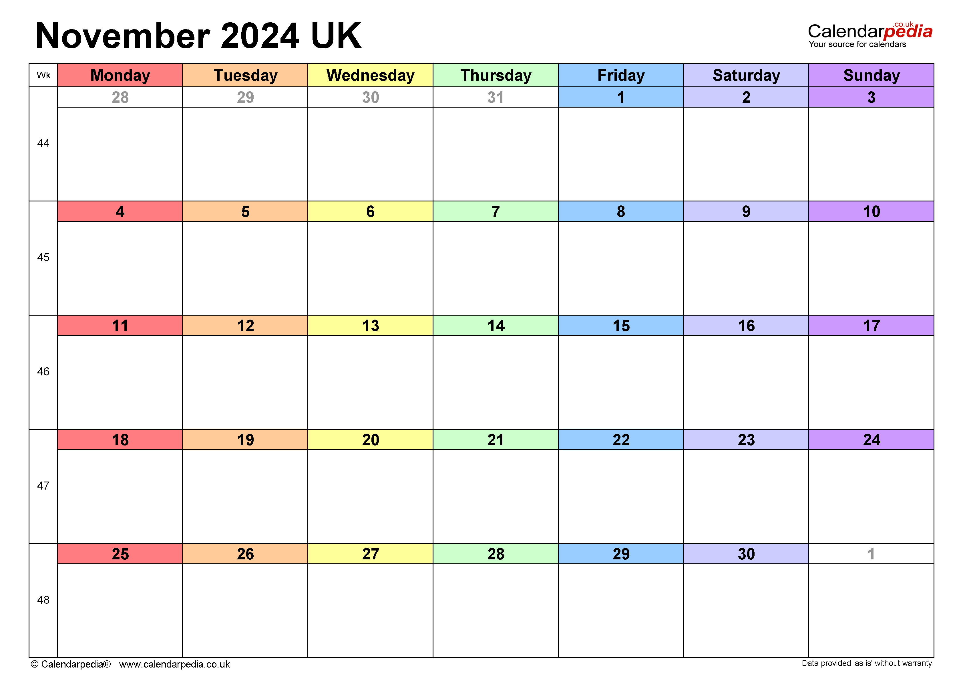 Calendar November 2024 Uk With Excel, Word And Pdf Templates in Calendar November 2024 Uk Printable