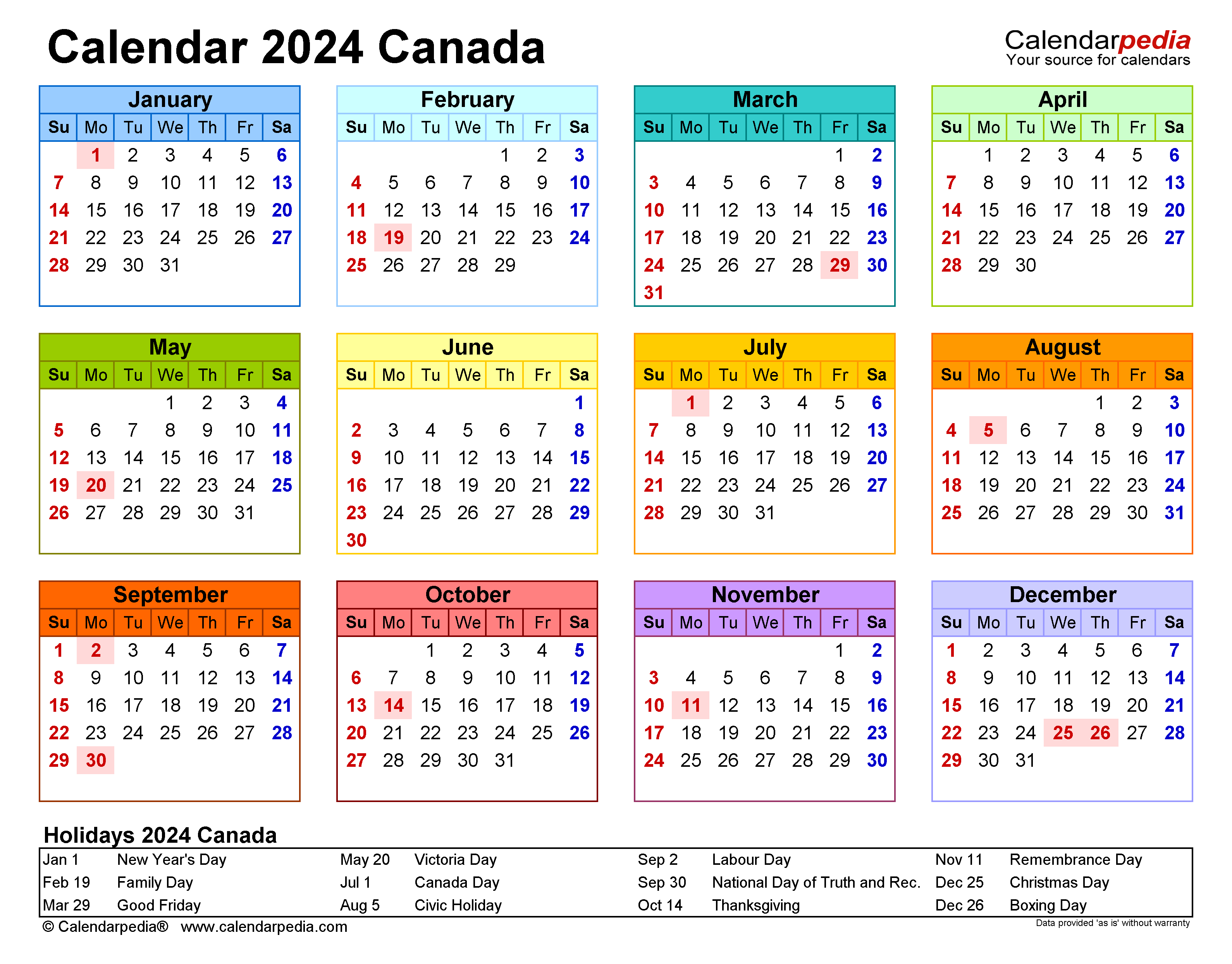 Canada Calendar 2024 - Free Printable Pdf Templates throughout 20246 November Calendar Printable