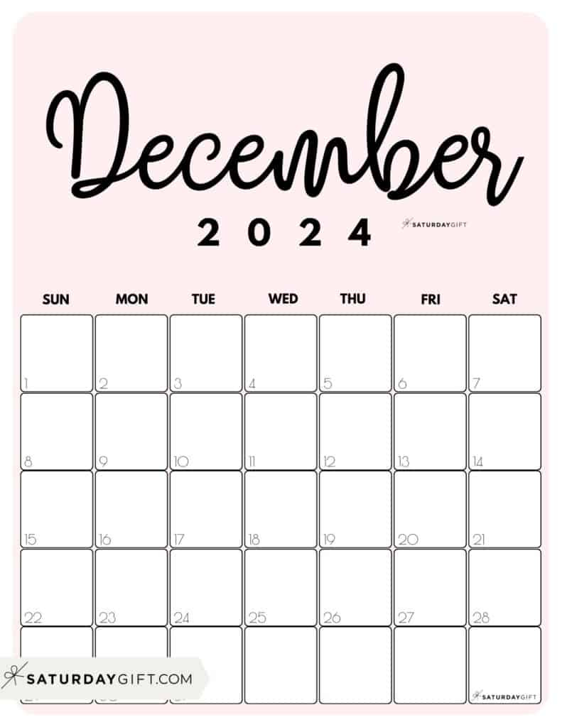 December 2024 Calendar - 20 Cute &amp;amp; Free Printables | Saturdaygift within Cute Printable November And December 2024 Calendar