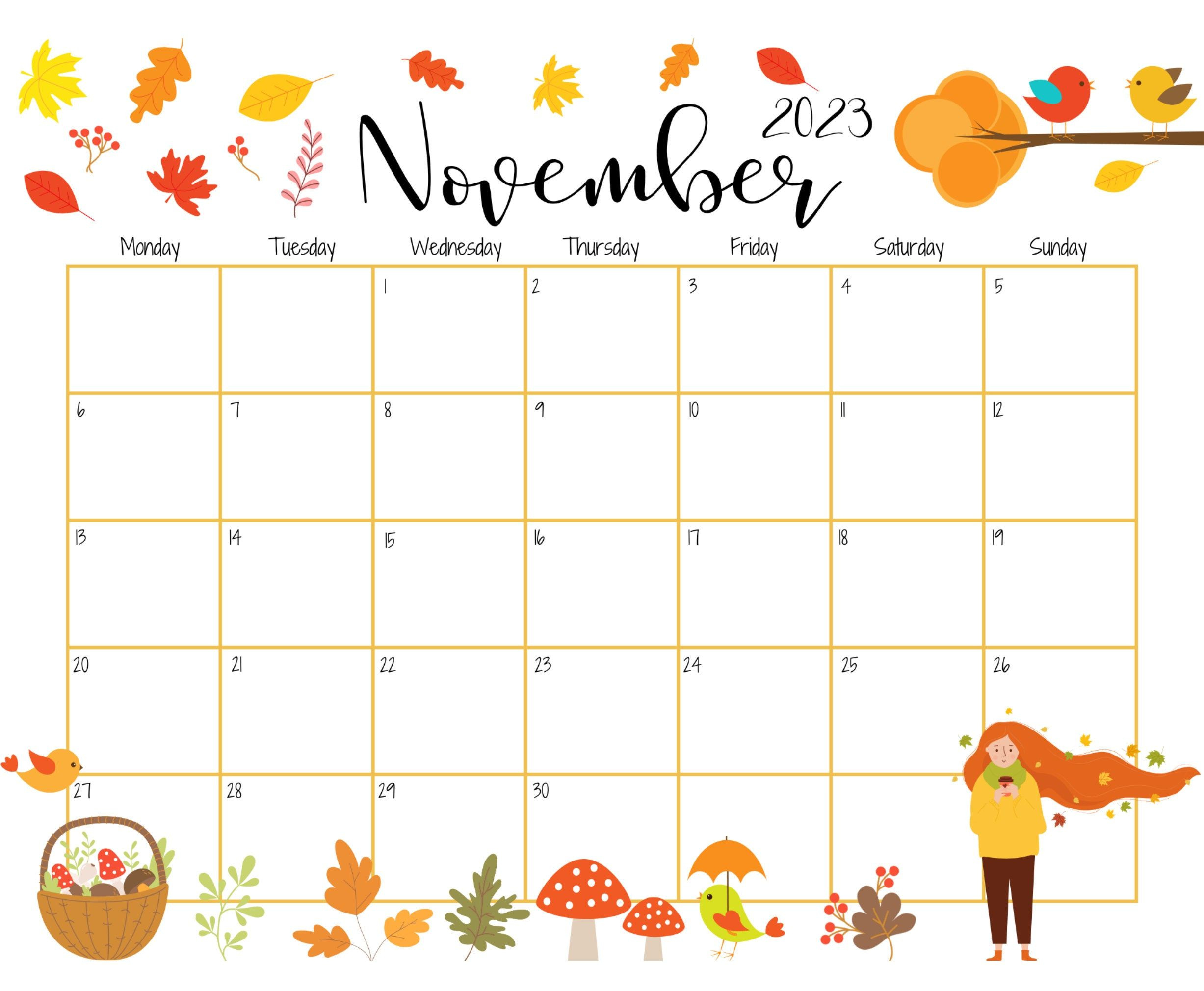 Editable November 2024 Calendar, Fall Foliage, Calendar For Women for Colorful Printable November 2024 Calendar