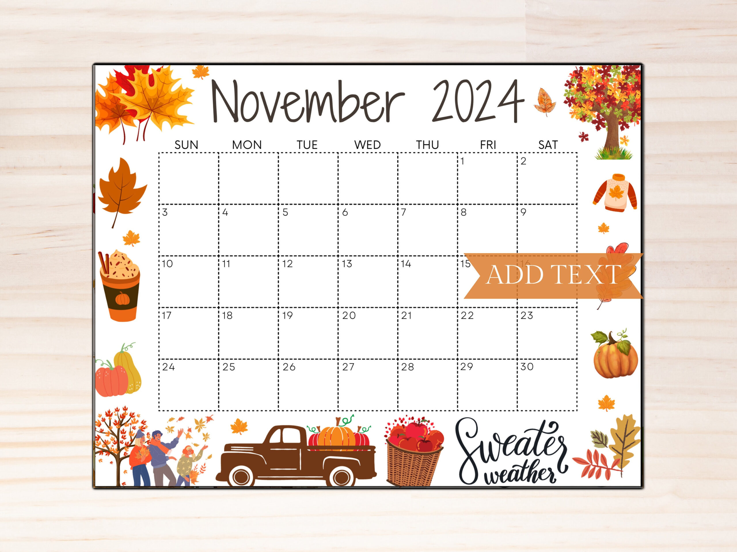 Editable November 2024 Calendar, Printable Fall Calendar, Wall within Fall November Printable Calendar 2024