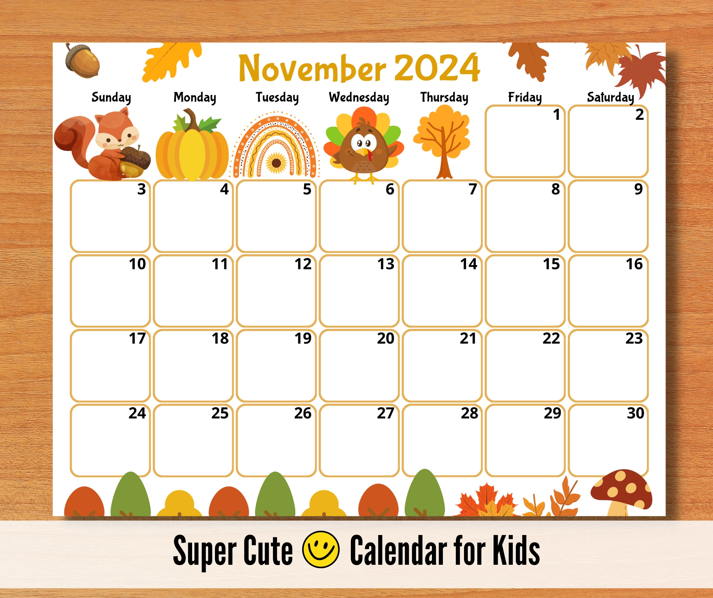 Editable November 2024 Calendar, Printable Kid Calendar 2024 inside Printable November 2024 Calendar For Kindergarten