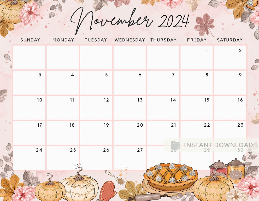 Fillable November 2024 Calendar, Sweet Autumn. Cute Fall Pumpkin for Cute November 2024 Calendar Printable Free