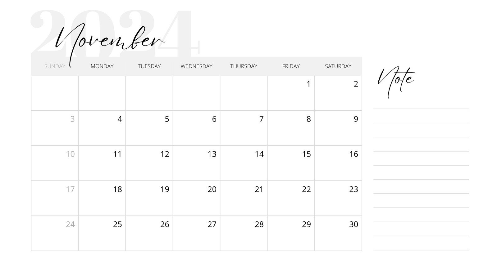 Free And Printable November 2024 Calendar Templates | Canva in November 2024 Printable Calendar With Notes