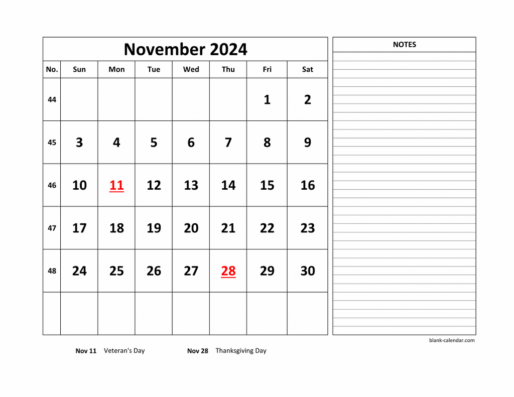 Free Download Printable November 2024 Calendar, Large Space For inside Free Printable Appointment Calendar November 2024 Calendar