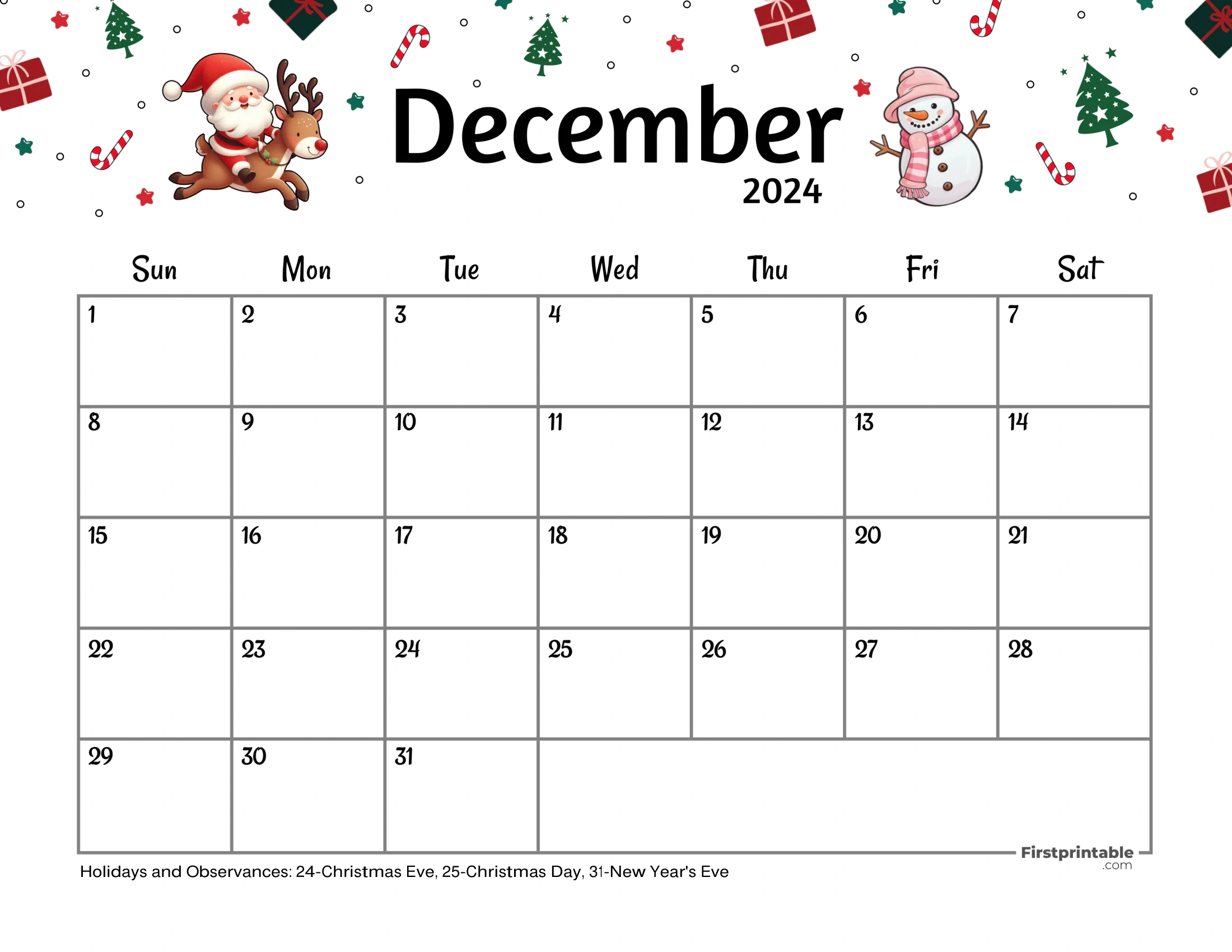 Free Printable &amp;amp; Fillable December Calendars 2024 for Free Printable Calendar 2024 November December Christmas