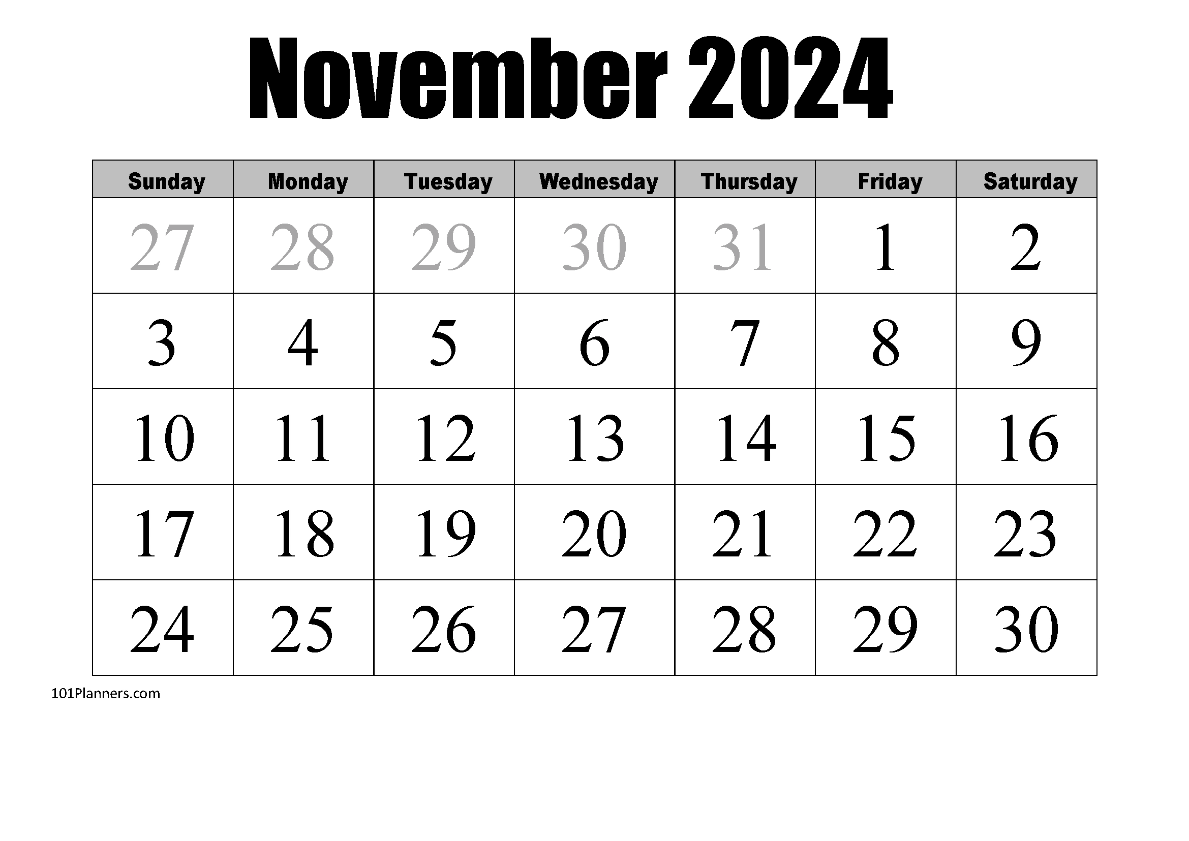 Free Printable November 2024 Calendar | Customize Online inside Free Printable Calendar November 2024 Weight Loss