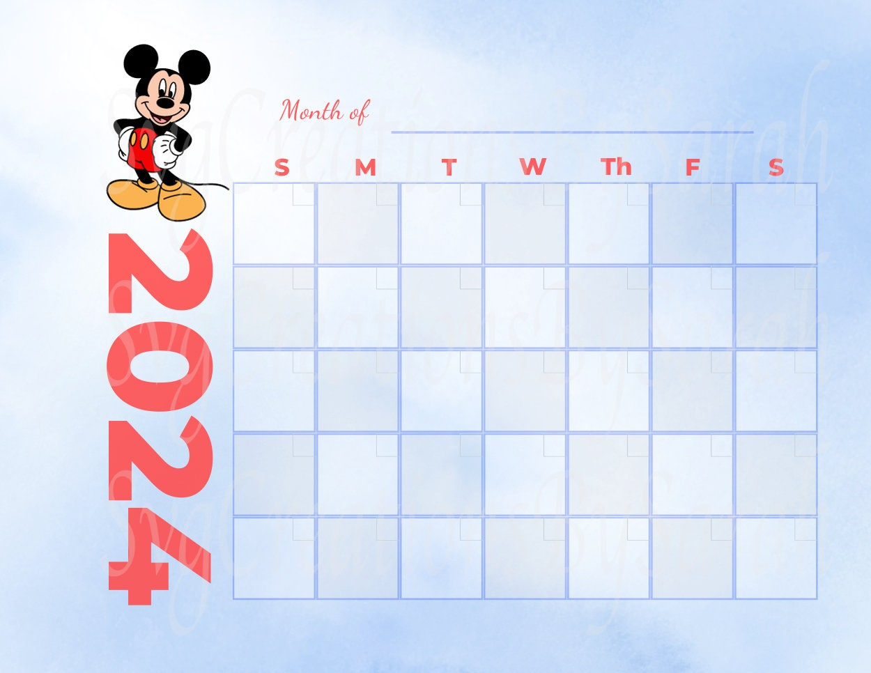 Mickey Digital Download Calendar 2024, Mickey Png, Digital regarding Disney Printable Calendar November 2024