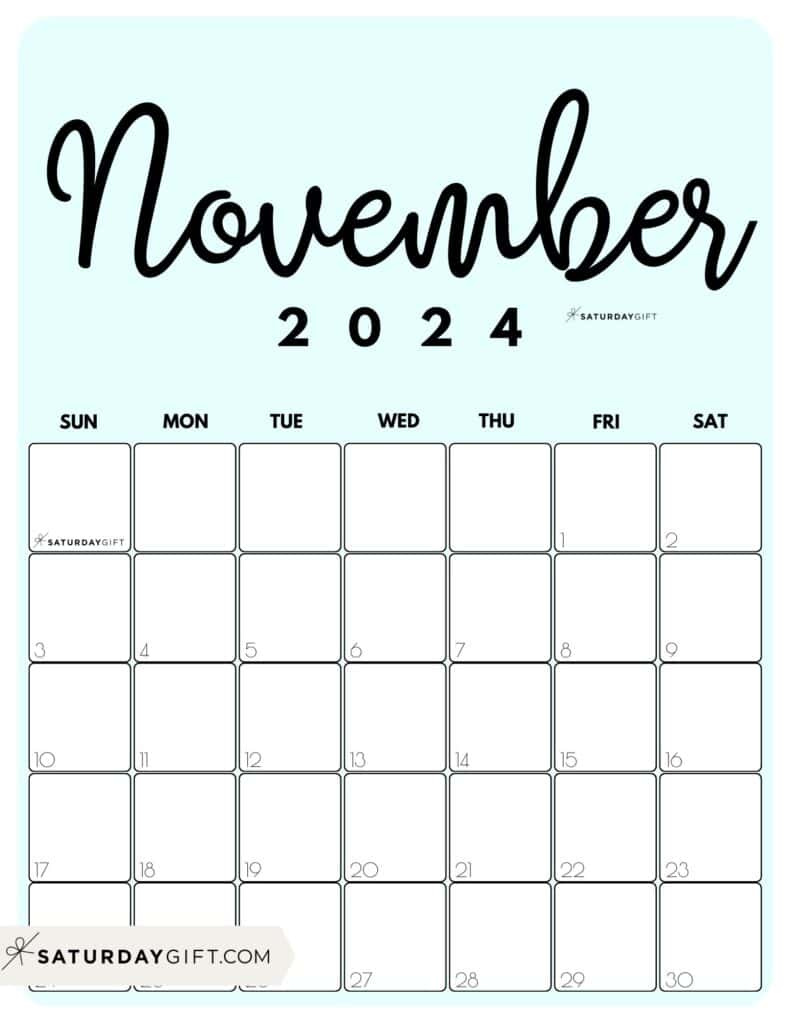 November 2024 Calendar - 20 Cute &amp;amp; Free Printables | Saturdaygift in Astrology Calendar November 2024 Printable