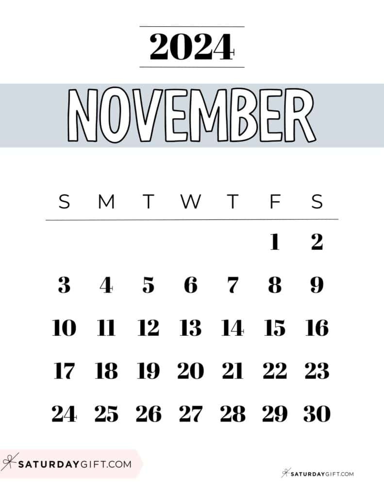 November 2024 Calendar - 20 Cute &amp;amp; Free Printables | Saturdaygift intended for Free Printable Blank Calendar November 2024 Bullet Journal