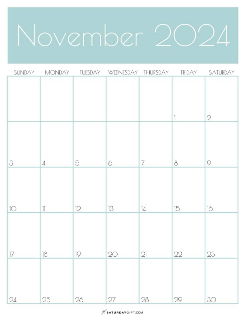 November 2024 Calendar - 20 Cute &amp;amp; Free Printables | Saturdaygift pertaining to Free Printable Blank Calendar November 2024 Bullet Journal