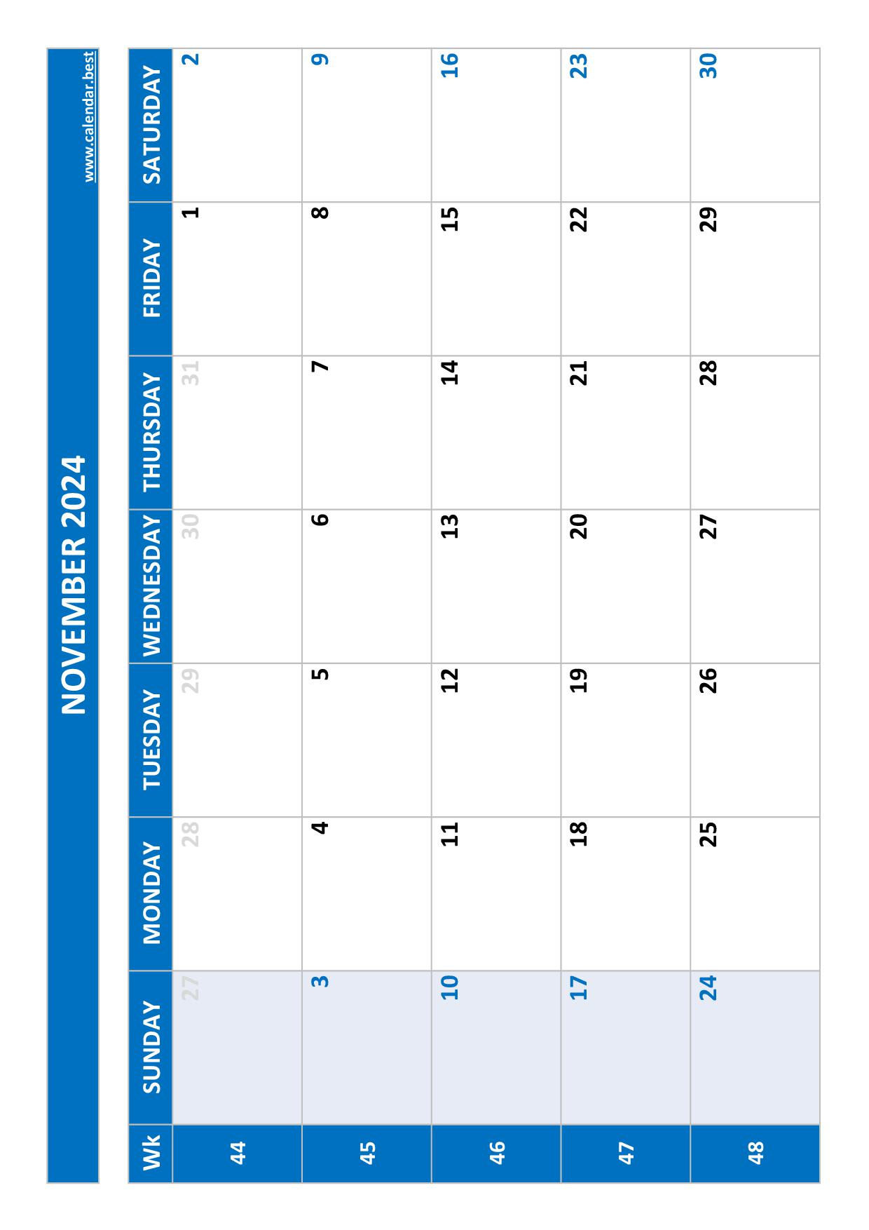 November 2024 Calendar -Calendar.best pertaining to November 2024 Calendar Numbers Printable