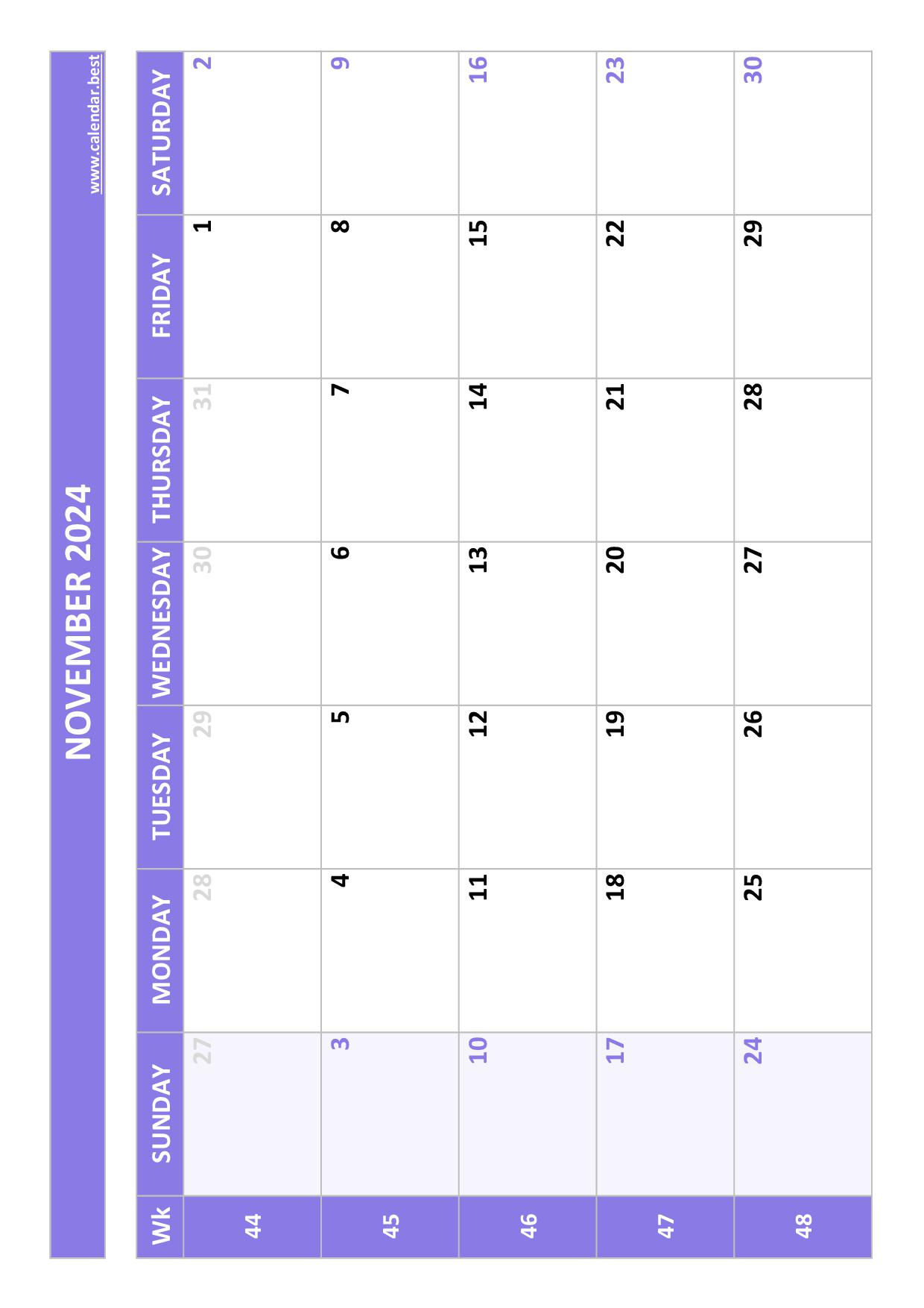 November 2024 Calendar -Calendar.best throughout Free Printable Calendar November 2024 Weekly