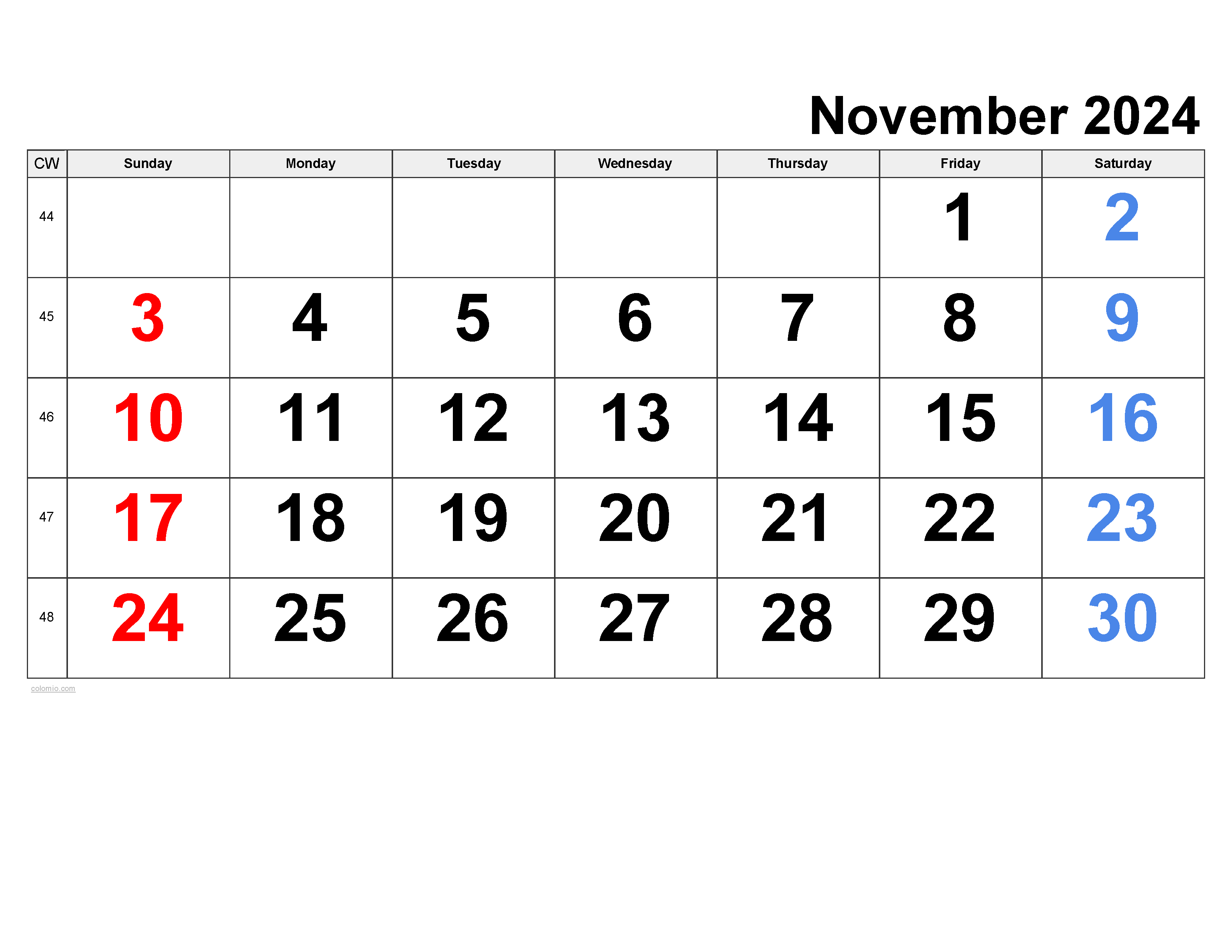 November 2024 Calendar | Free Printable Pdf, Xls And Png for Free Printable November 2024 Calendar Pieces