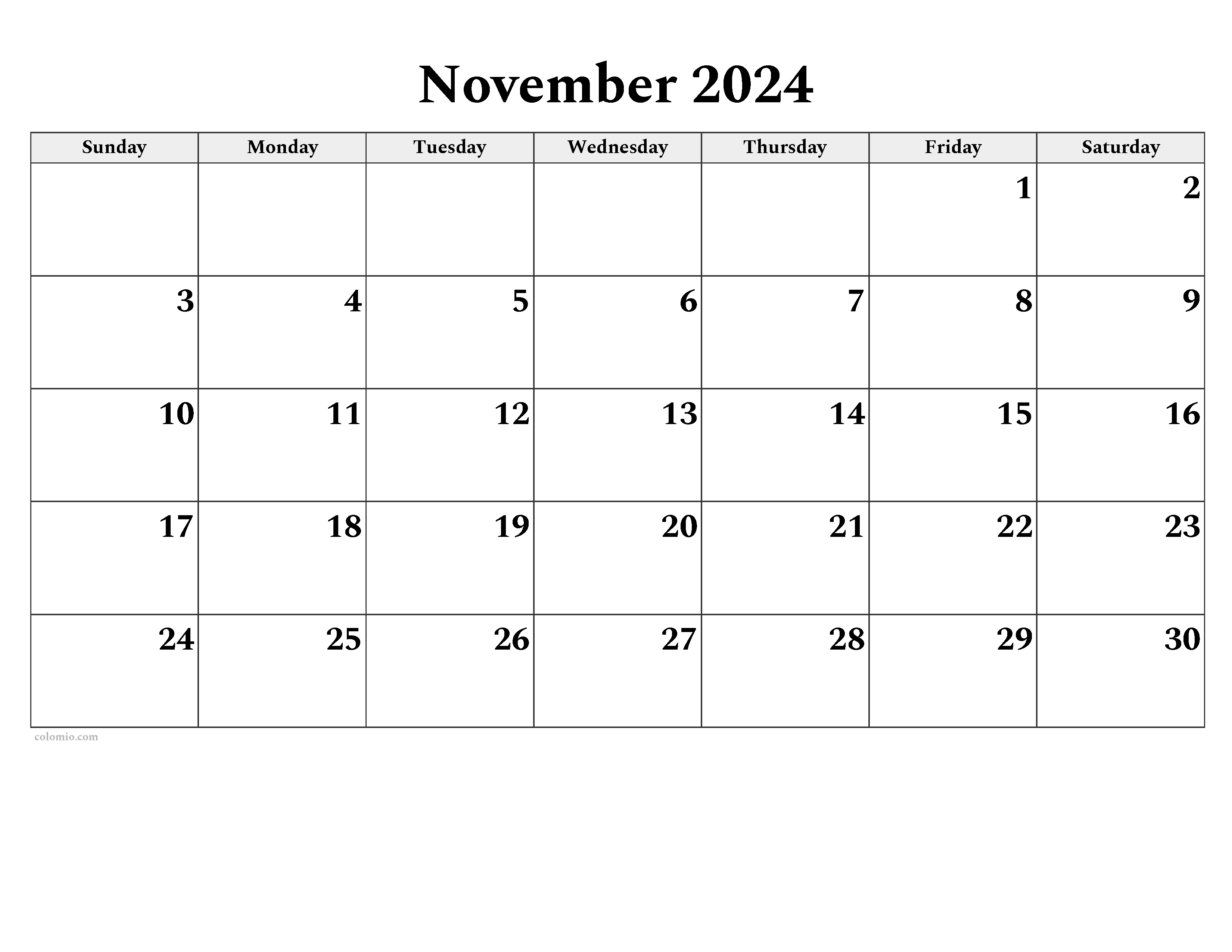 November 2024 Calendar | Free Printable Pdf, Xls And Png throughout 2024 November Landscape Printable Calendar