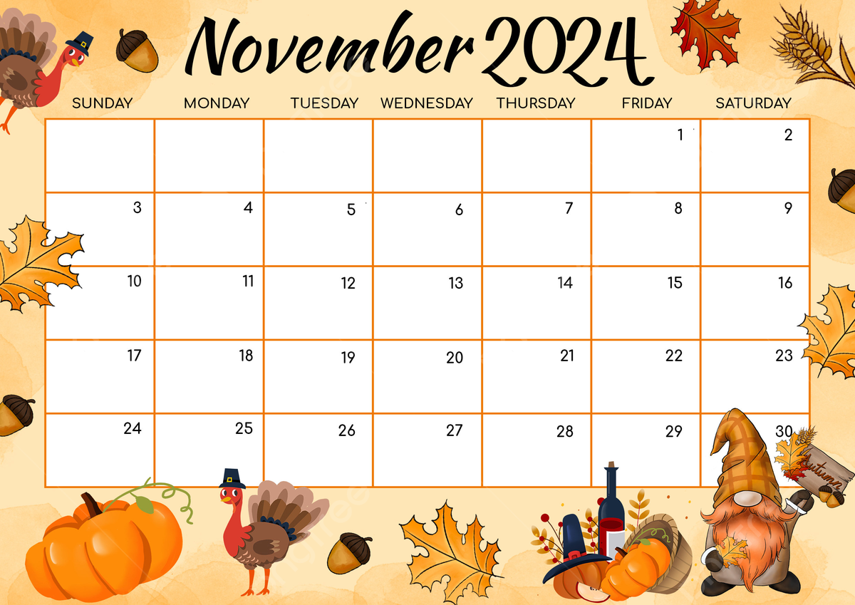 November 2024 Calendar Halloween Cartoon Style Template Download regarding Calendar November 2024 Printable Halloween