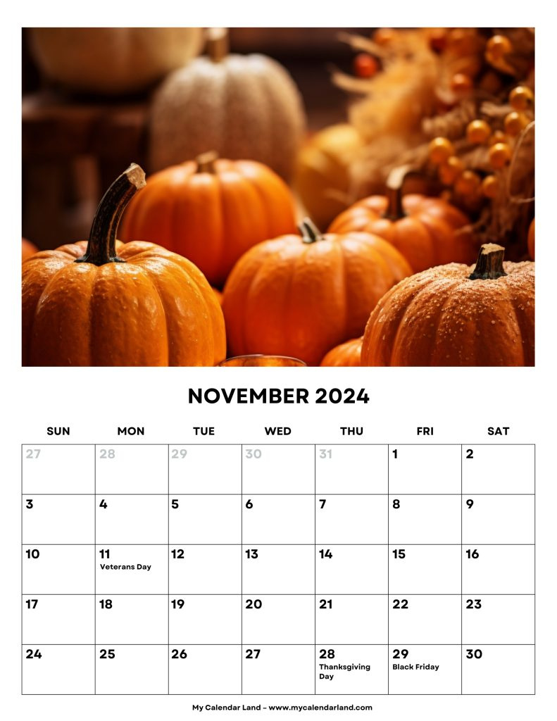 November 2024 Calendar – My Calendar Land for Calendar November 2024 Printable Halloween