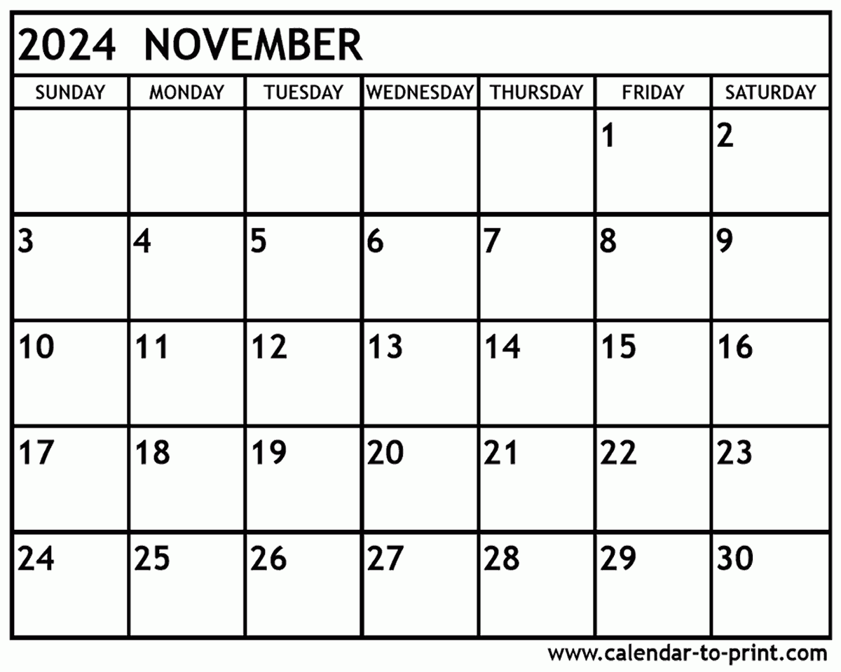 November 2024 Calendar Printable in November 2024 And December Calendar Printable