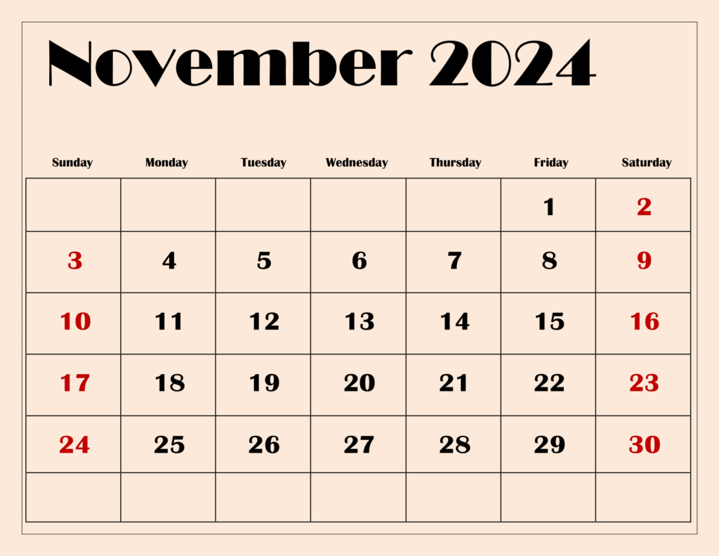 November 2024 Calendar Printable Pdf Template With Holidays intended for Calendar November December 2024 Printable Without Download