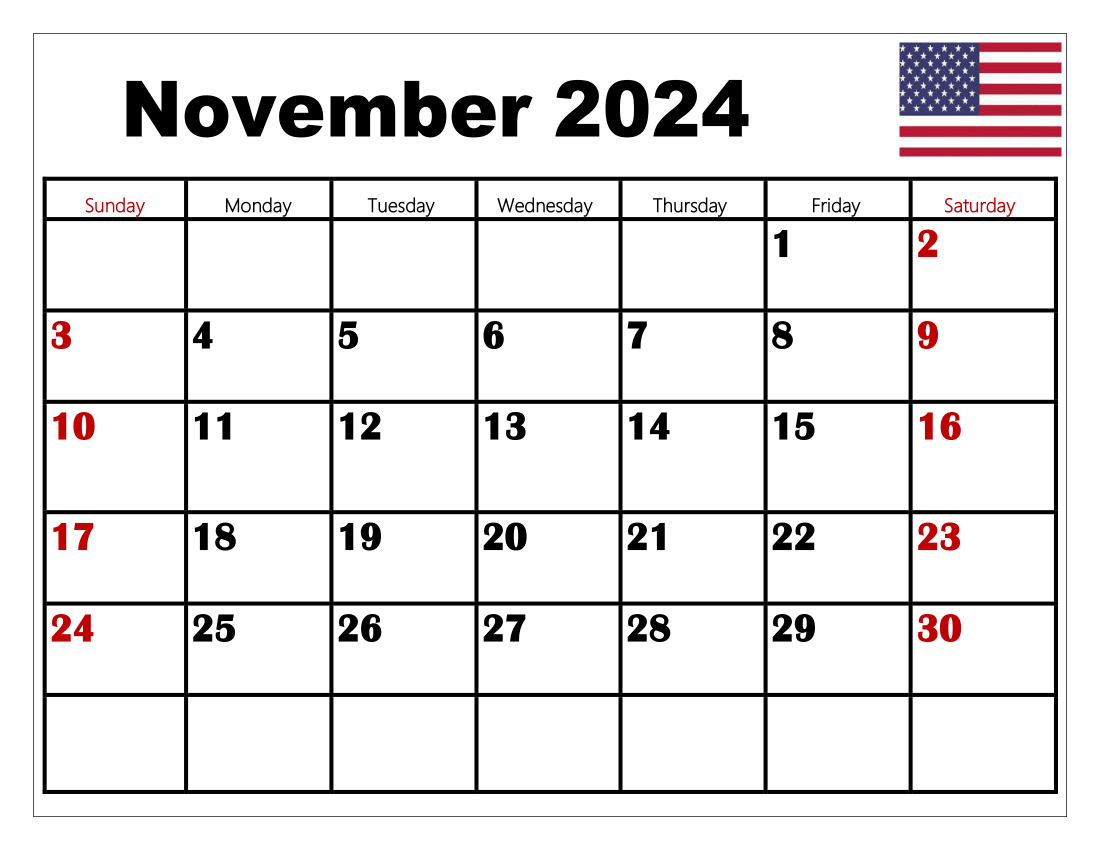 November 2024 Calendar Printable Pdf Template With Holidays with Printable Calendar November 2024 With Holidays